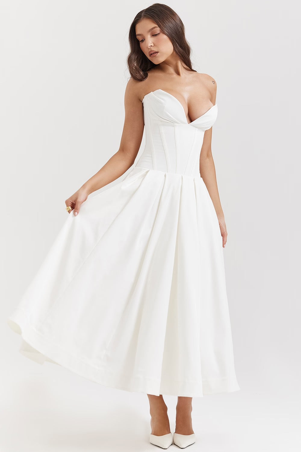 Pleated Boned Corset Midi Dress | Romantic Silhouette for Special Occasions