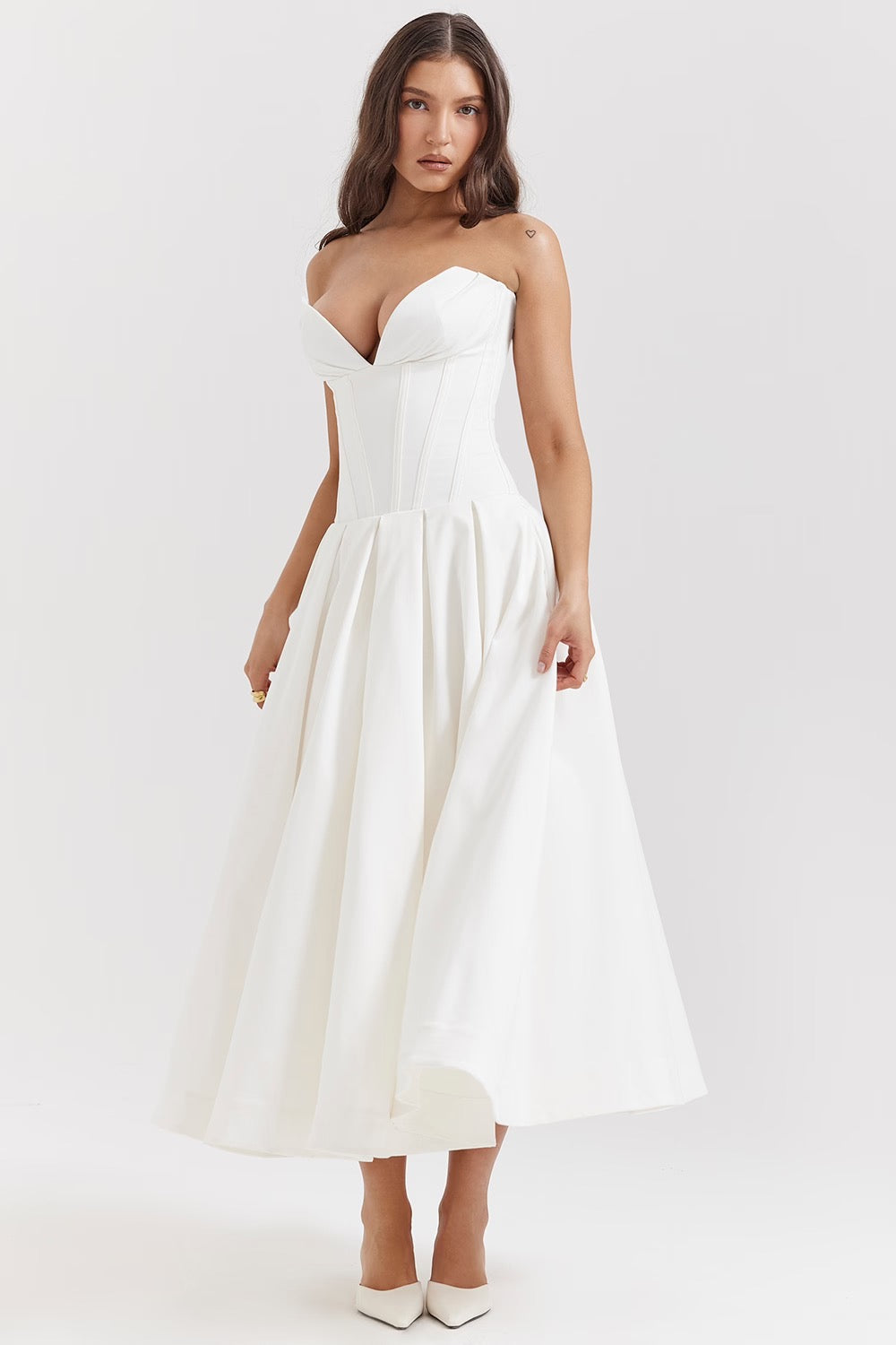 Pleated Boned Corset Midi Dress | Romantic Silhouette for Special Occasions