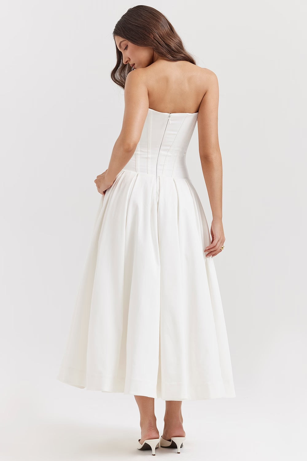 Pleated Boned Corset Midi Dress | Romantic Silhouette for Special Occasions