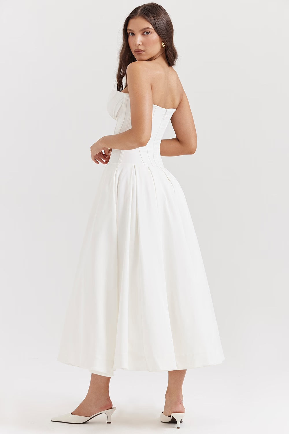 Pleated Boned Corset Midi Dress | Romantic Silhouette for Special Occasions
