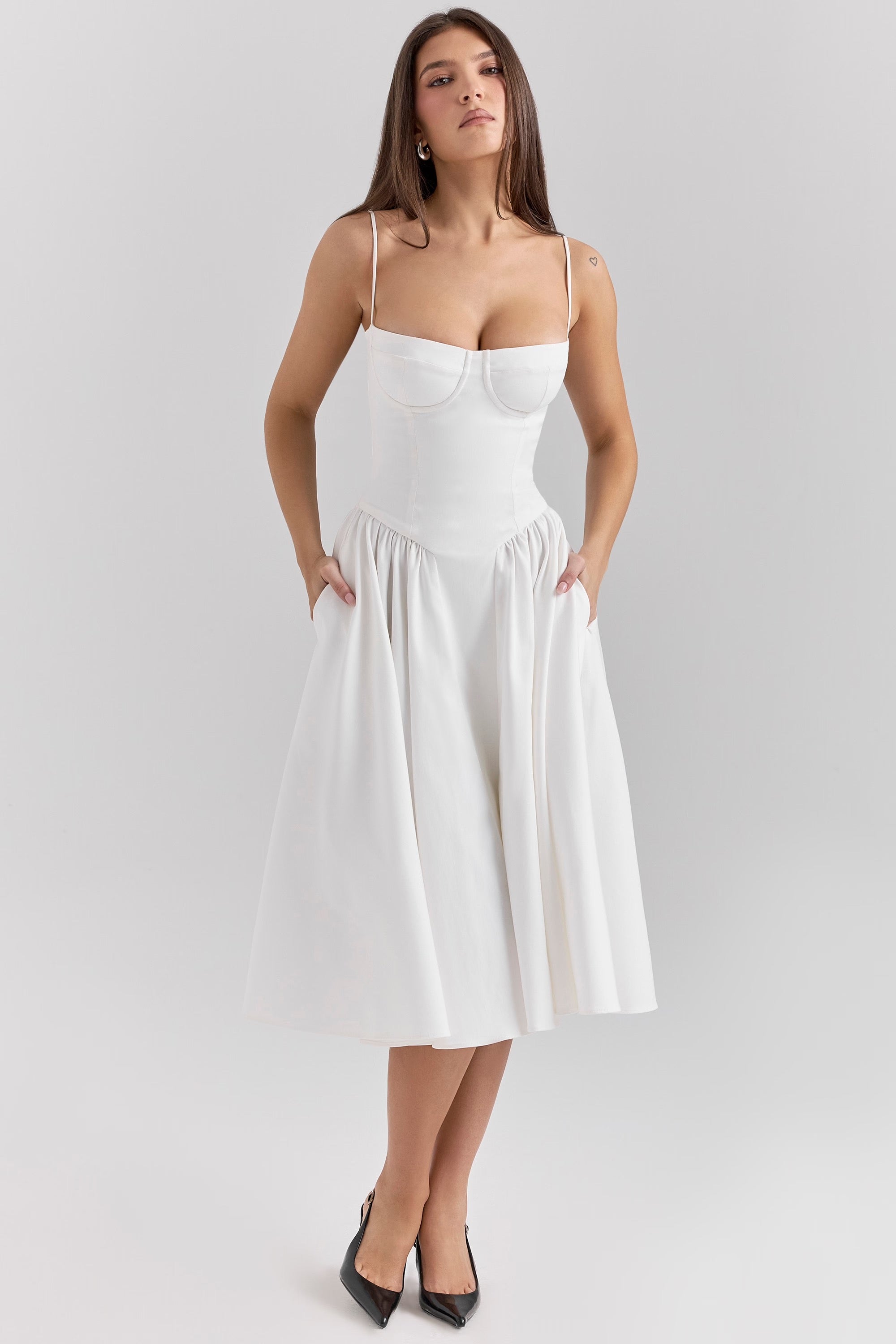 Underwired Sweetheart Corset Midi Dress in Twill Fabric for Evening Wear