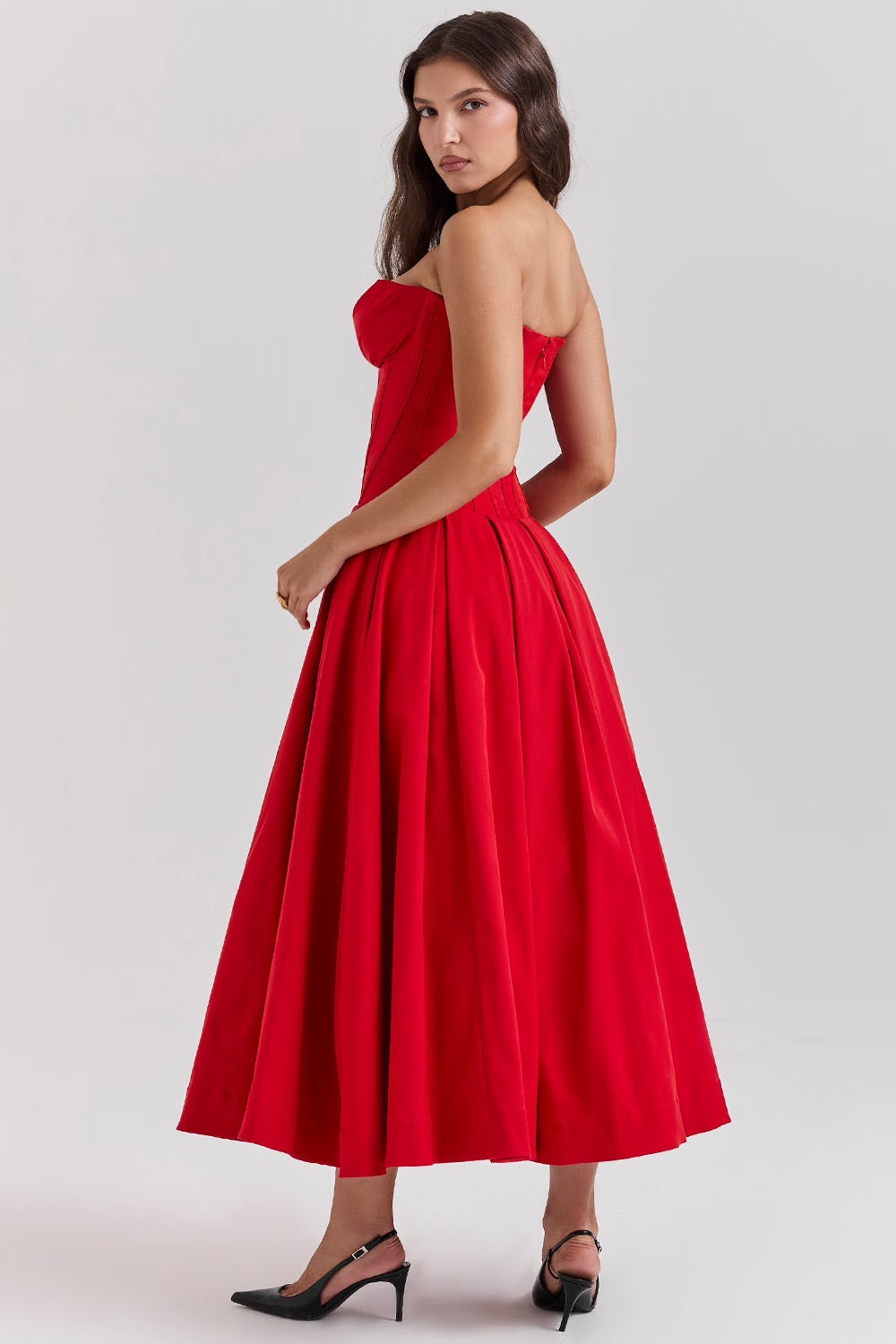 Pleated Boned Corset Midi Dress | Romantic Silhouette for Special Occasions
