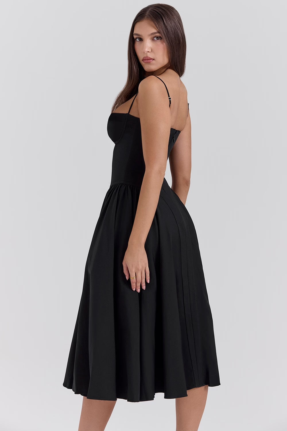 Underwired Sweetheart Twill Corset Midi Dress for Evening Wear