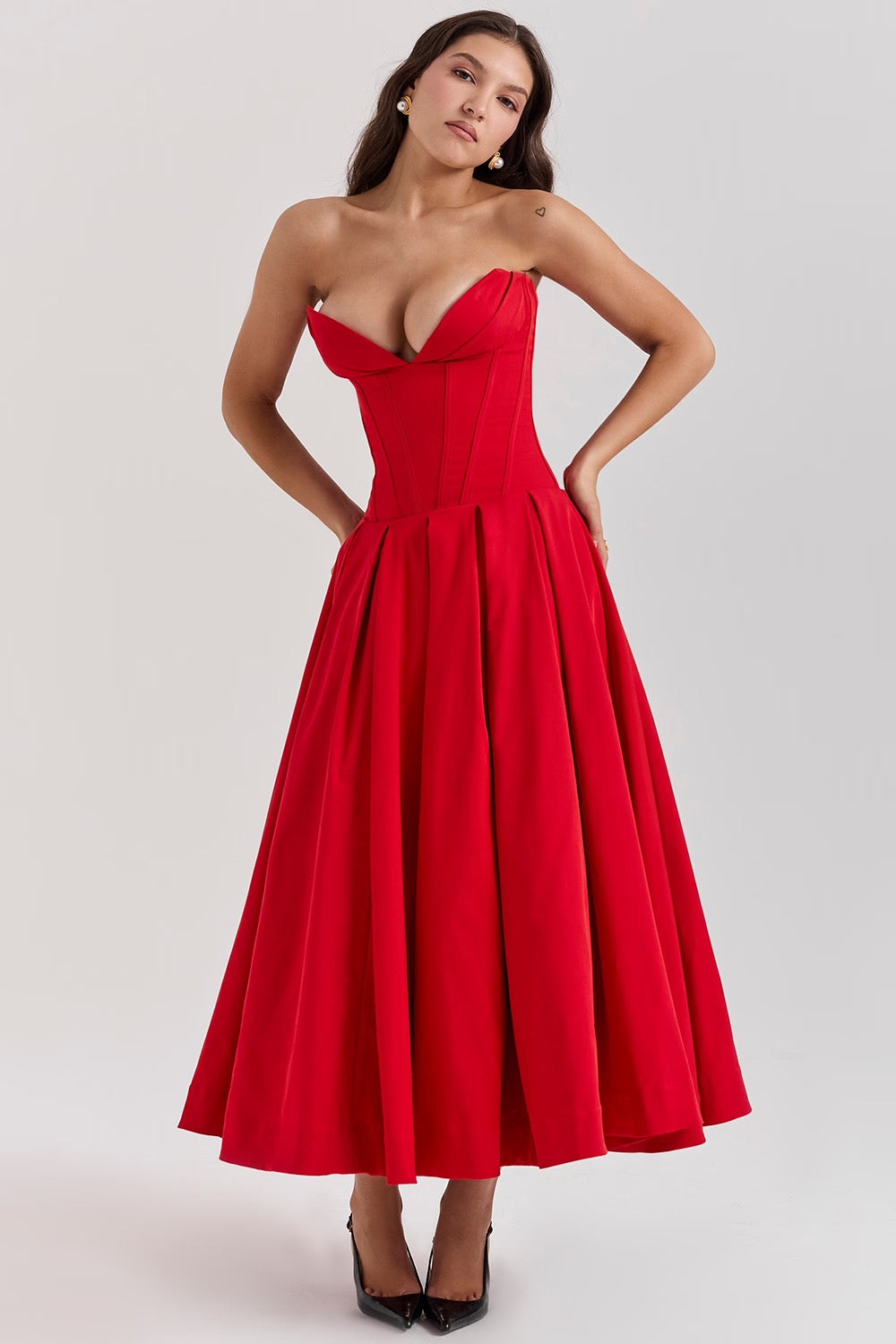 Pleated Boned Corset Midi Dress | Romantic Silhouette for Special Occasions