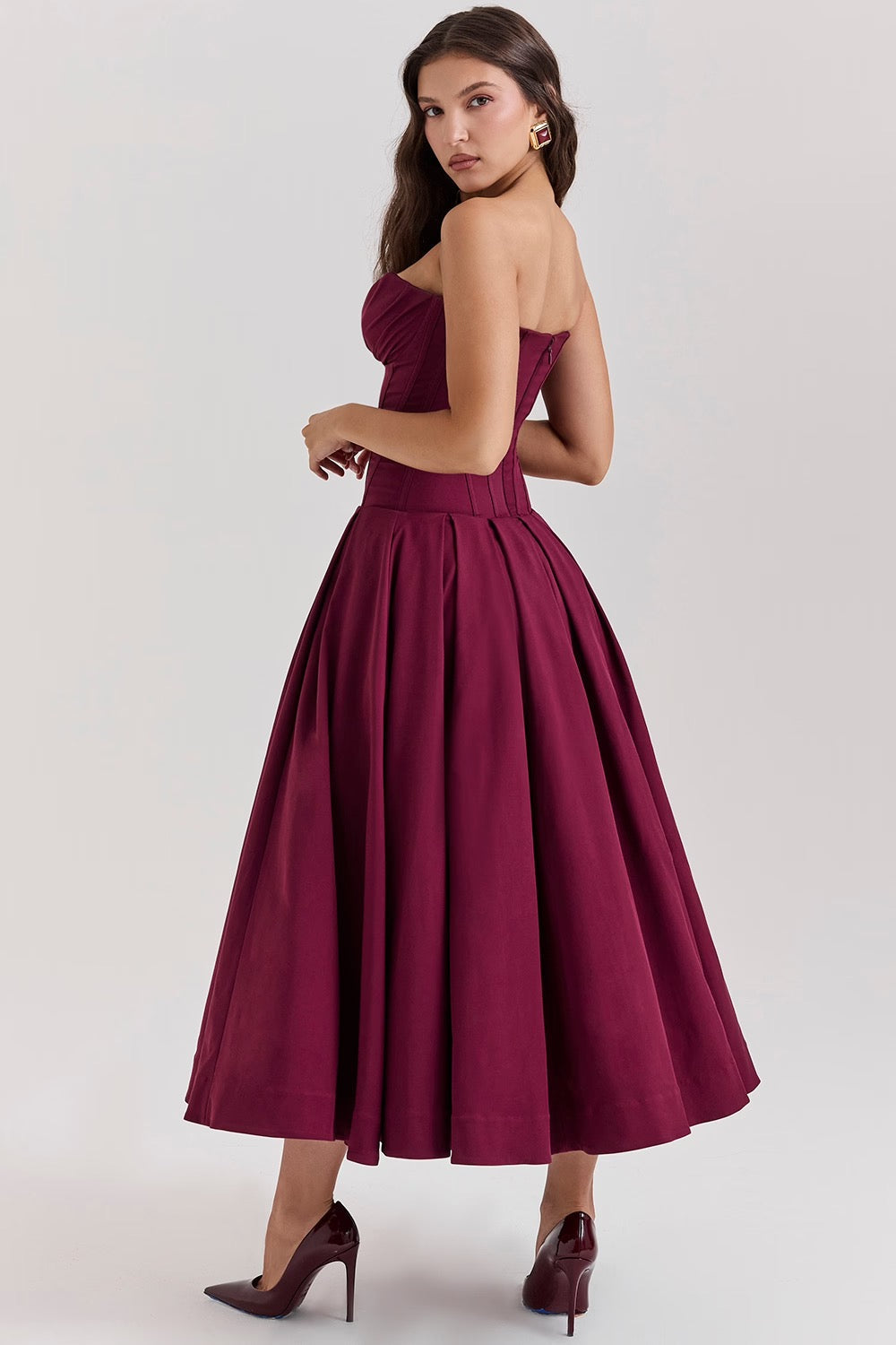 Pleated Boned Corset Midi Dress | Romantic Silhouette for Special Occasions