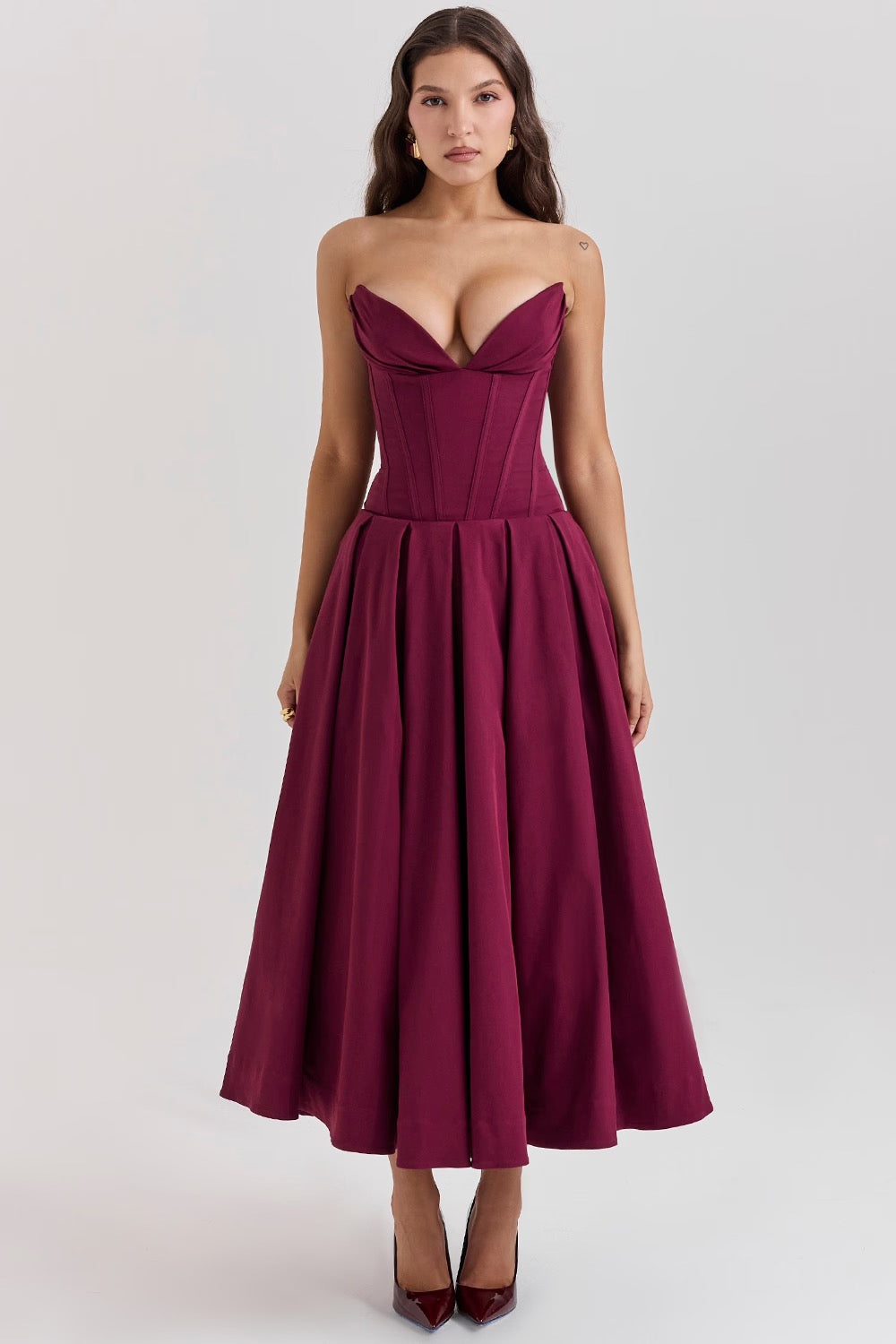 Pleated Boned Corset Midi Dress | Romantic Silhouette for Special Occasions