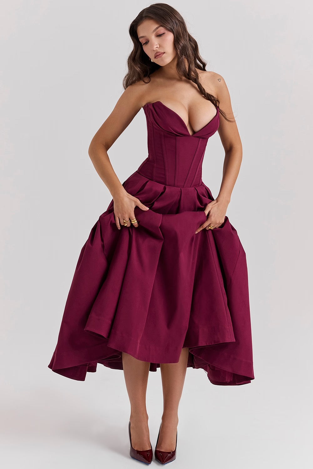 Pleated Boned Corset Midi Dress | Romantic Silhouette for Special Occasions