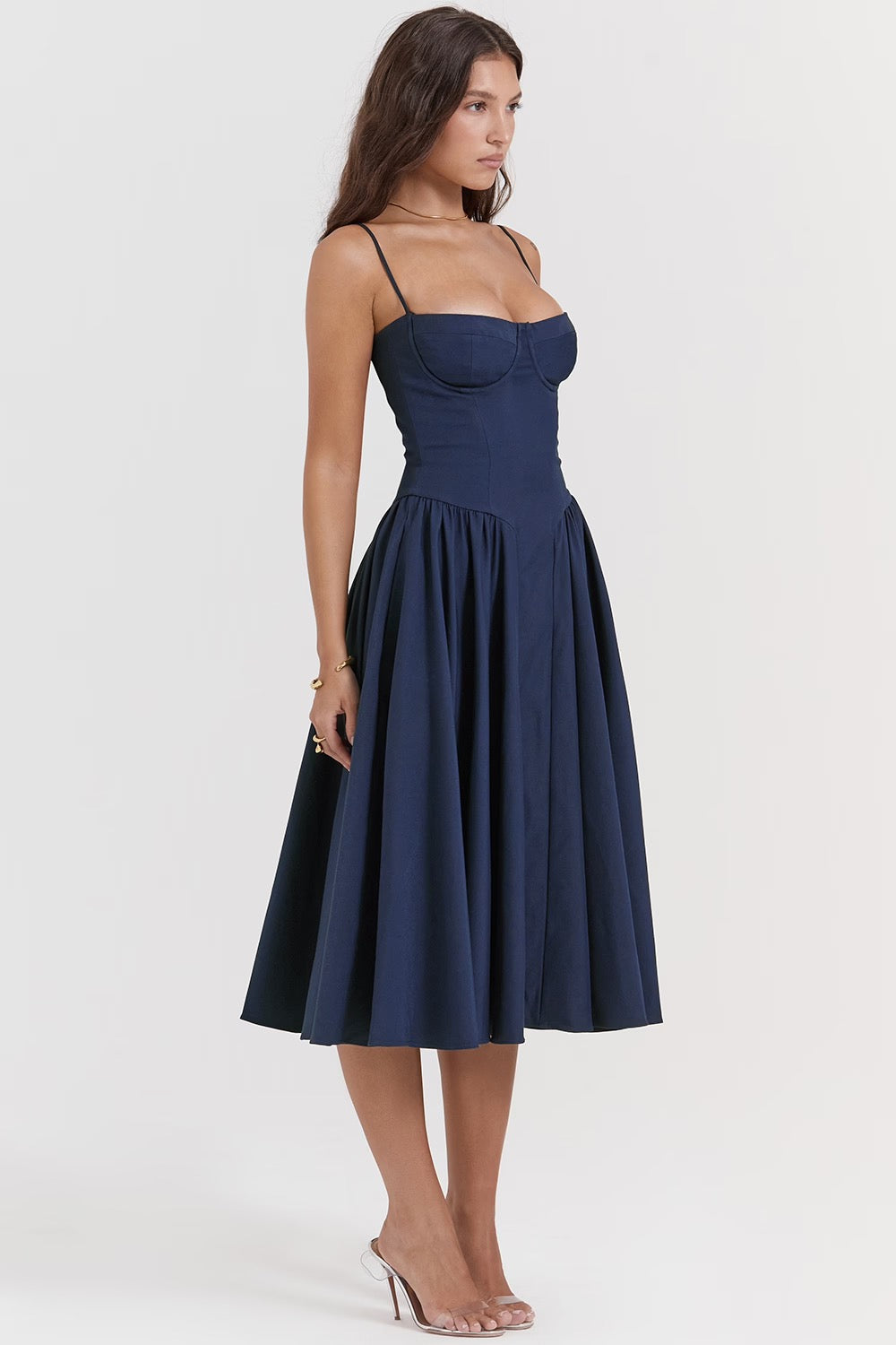 Underwired Sweetheart Corset Midi Dress in Twill Fabric for Evening Wear