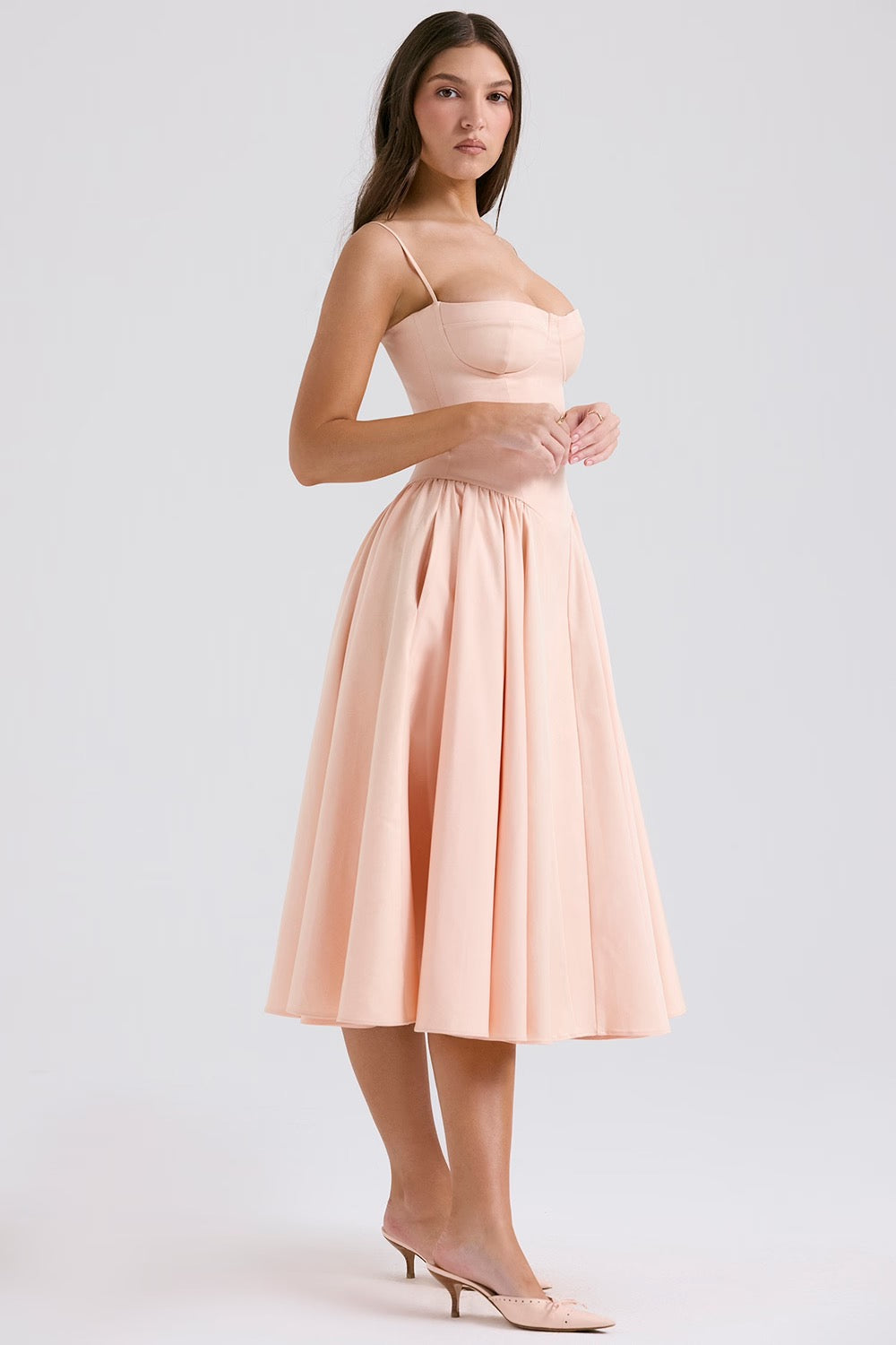 Underwired Sweetheart Twill Corset Midi Dress for Evening Wear