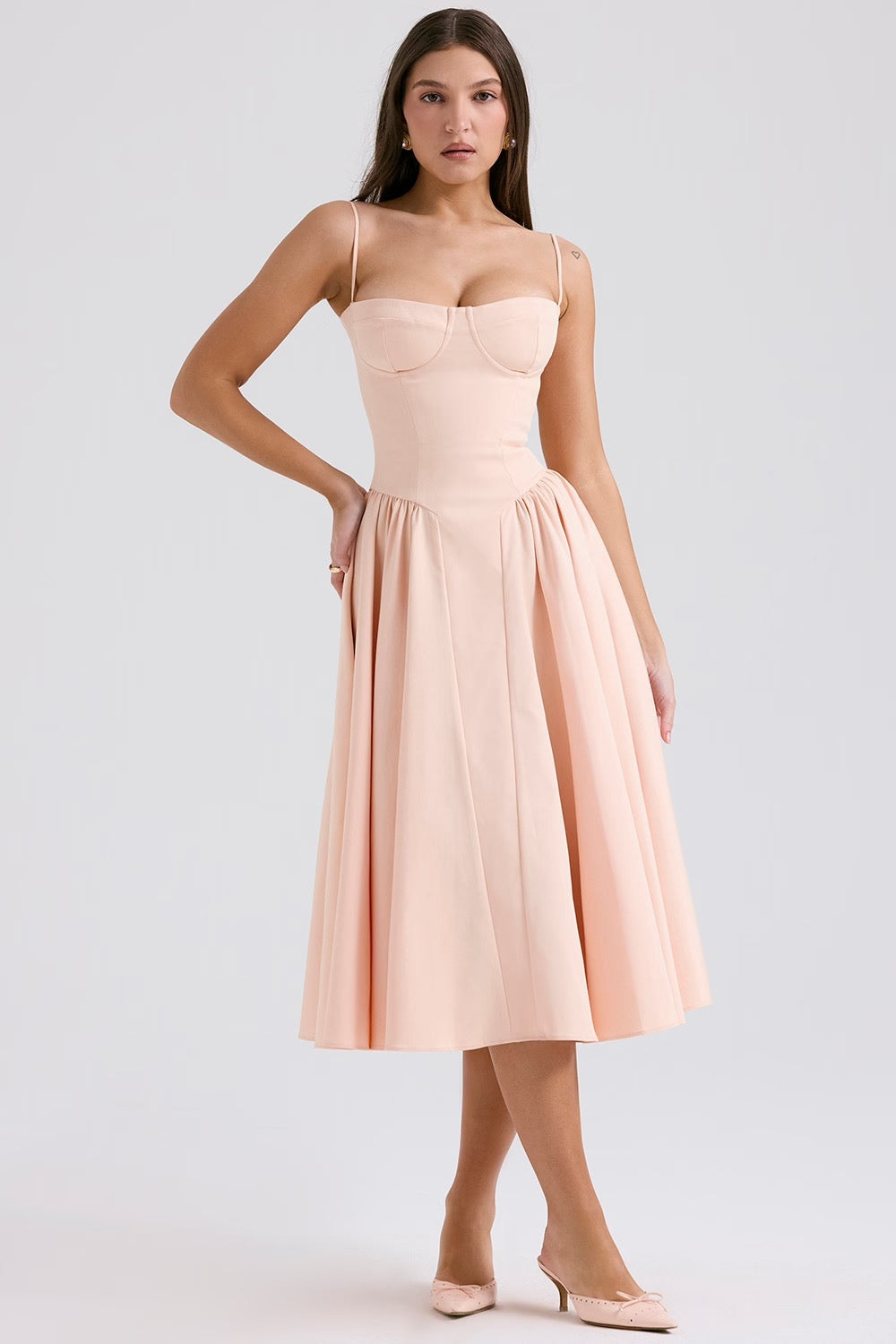 Underwired Sweetheart Twill Corset Midi Dress for Evening Wear