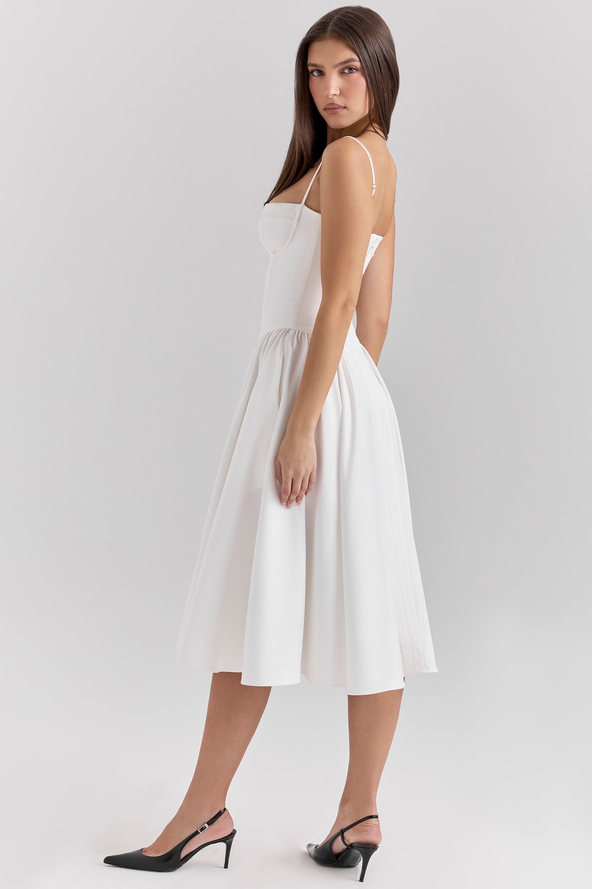 Underwired Sweetheart Twill Corset Midi Dress for Evening Wear