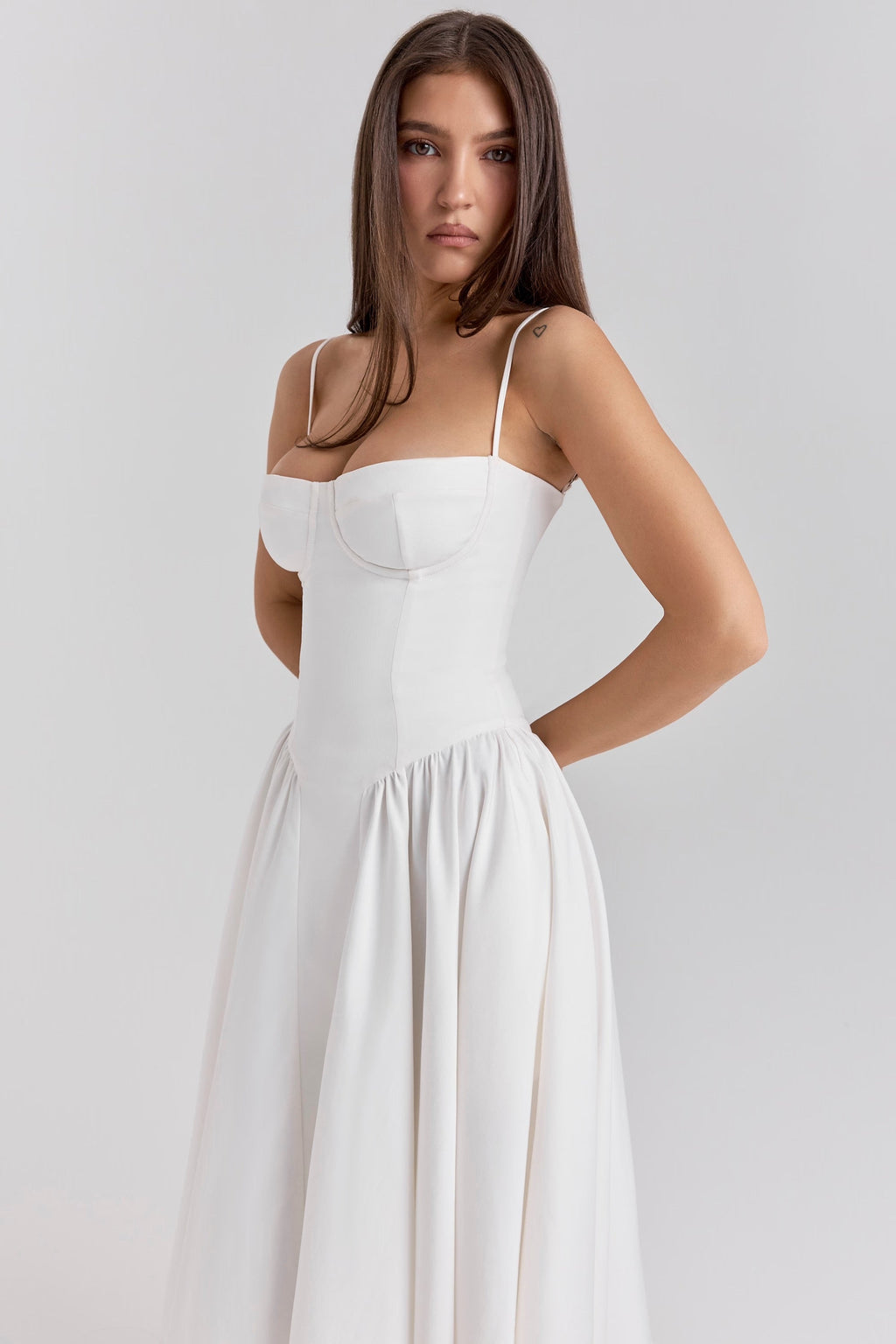 Underwired Sweetheart Corset Midi Dress in Twill Fabric for Evening Wear