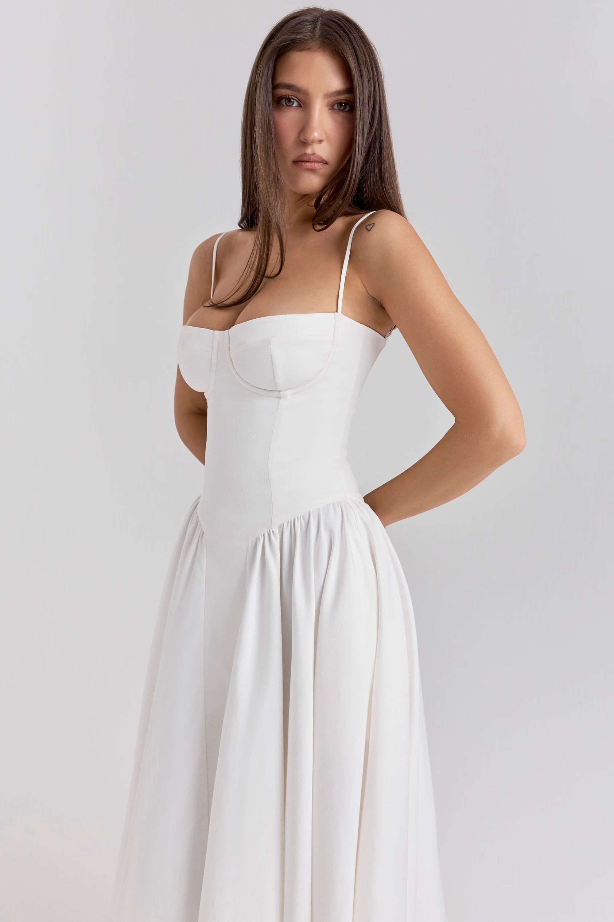 Underwired Sweetheart Corset Midi Dress in Twill Fabric for Evening Wear