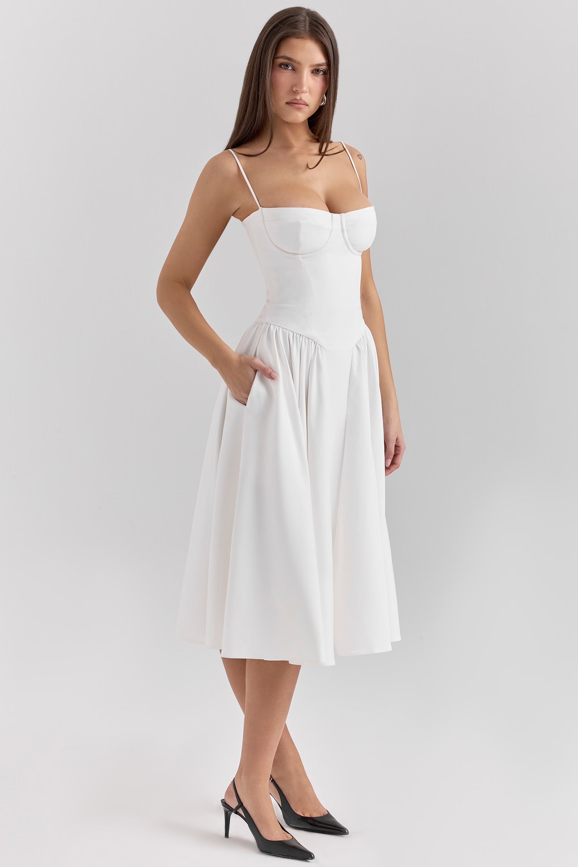 Underwired Sweetheart Corset Midi Dress in Twill Fabric for Evening Wear