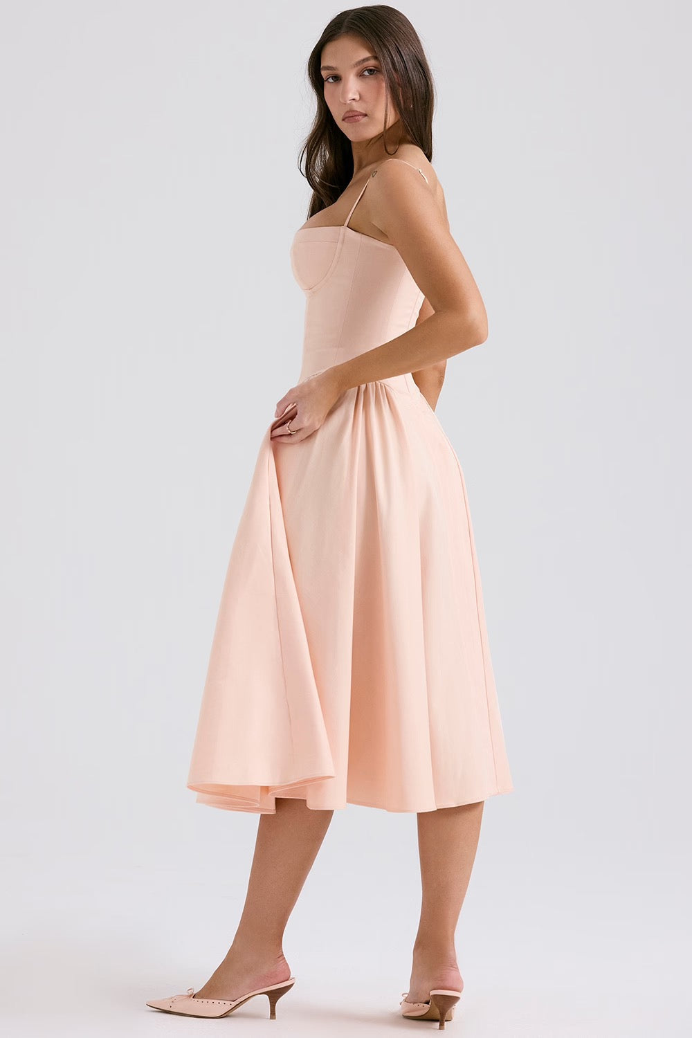 Underwired Sweetheart Twill Corset Midi Dress for Evening Wear