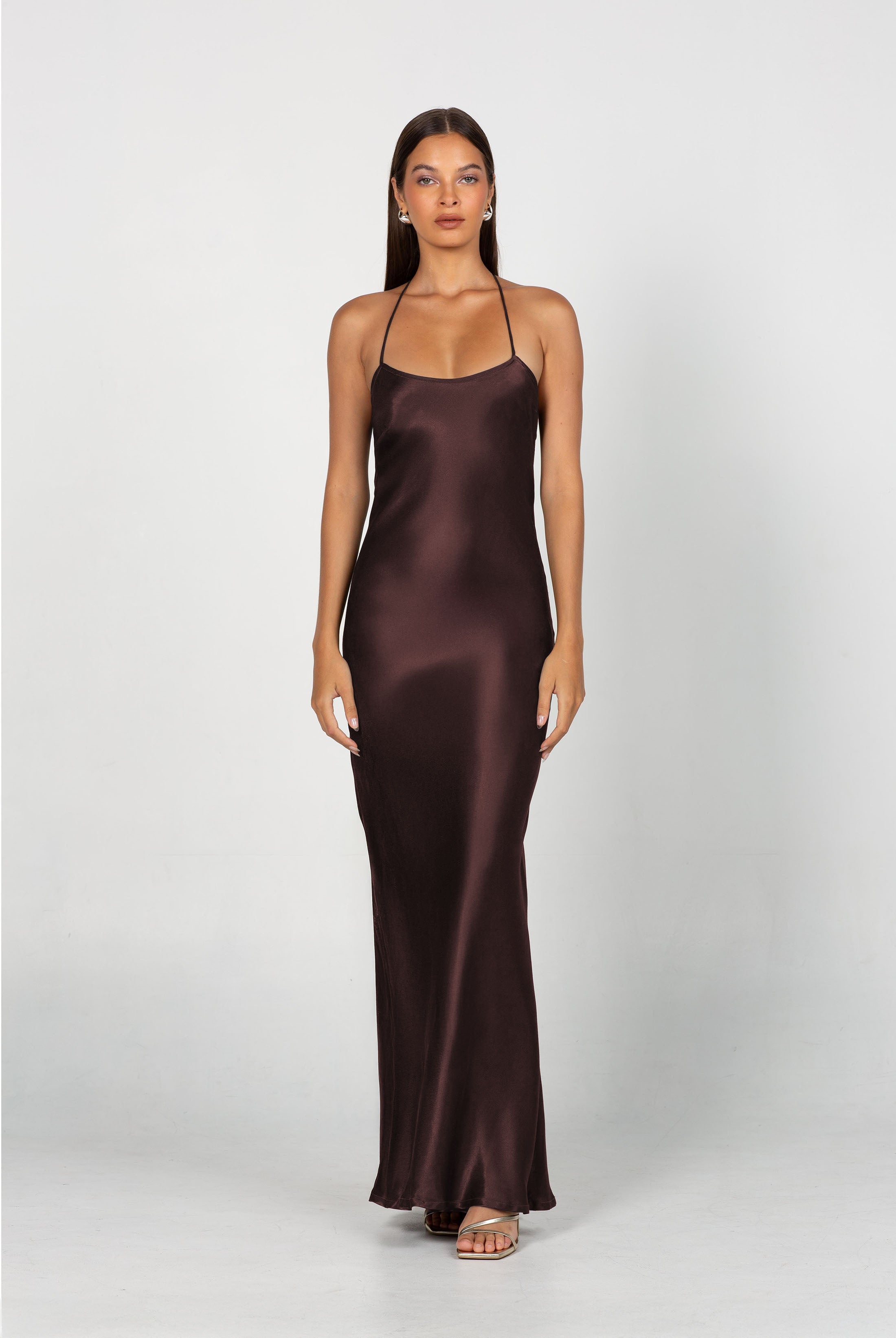Halter Maxi Dress in High-Shine Satin for Bridesmaids and Formal Events