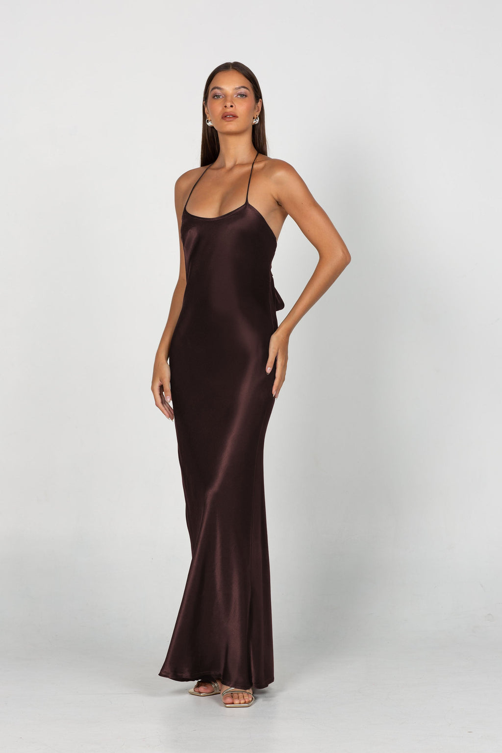 Halter Maxi Dress in High-Shine Satin for Bridesmaids and Formal Events