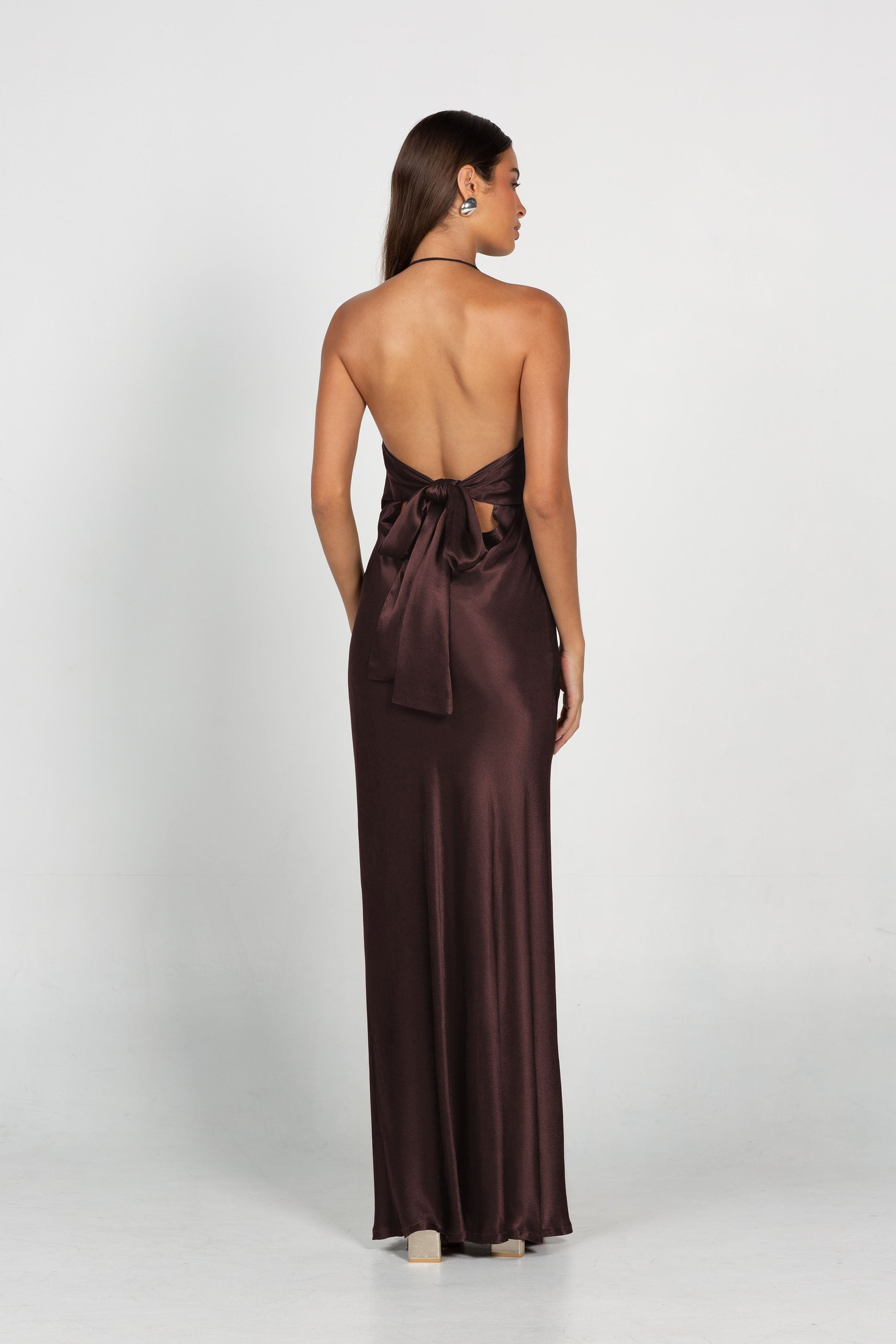 Halter Maxi Dress in High-Shine Satin for Bridesmaids and Formal Events