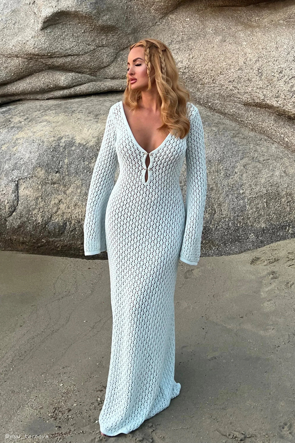 Flared Sleeve Open-Knit Maxi Dress | Breezy Summer Style for Casual Wear