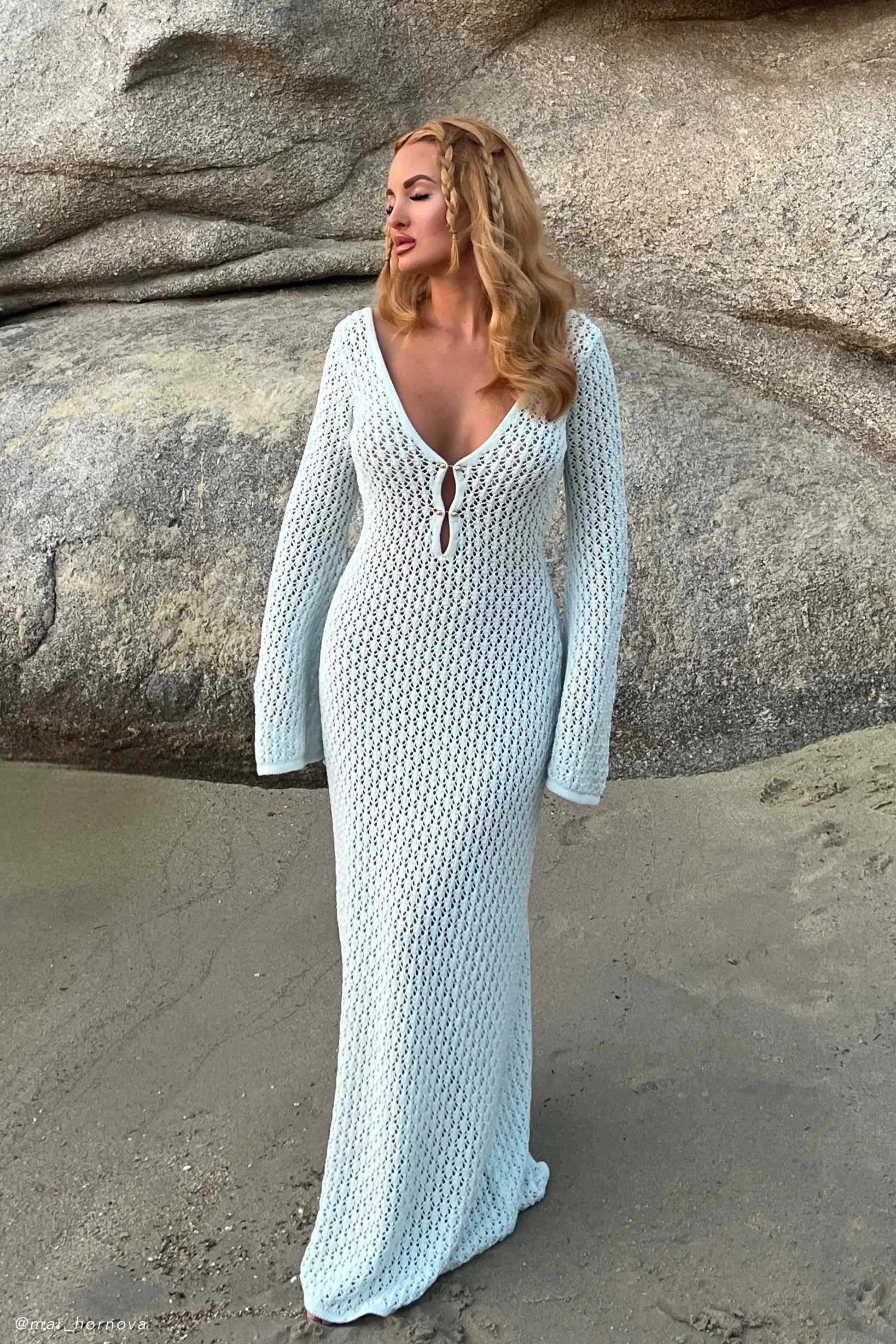 Flared Sleeve Open-Knit Maxi Dress | Breezy Summer Style for Casual Wear