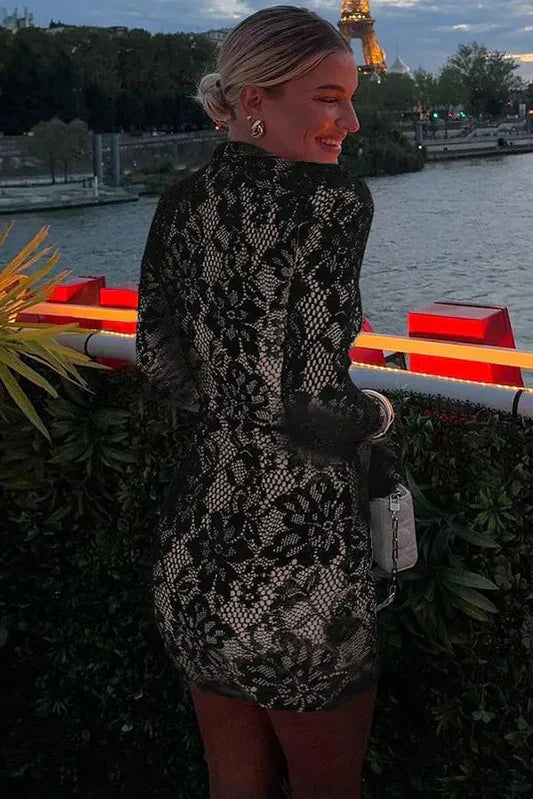 Floral Lace Mini Dress for Women - Elegant Summer Party Wear