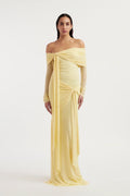 Off-The-Shoulder Mesh Drape Maxi Dress for Evening Events and Formal Occasions