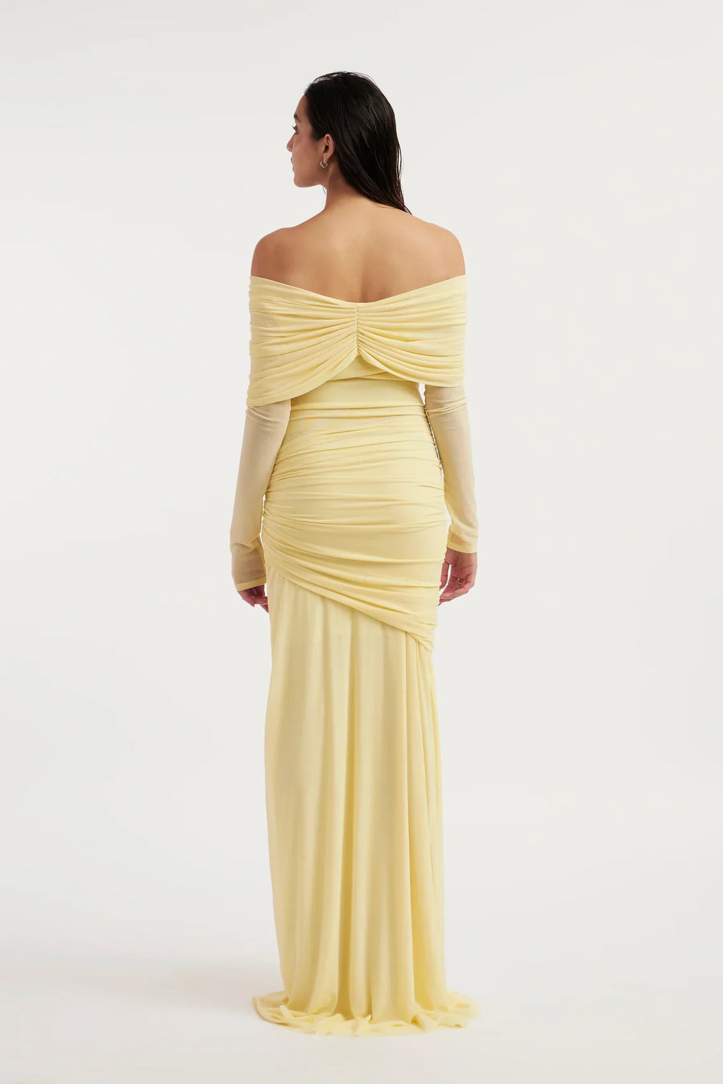 Off-The-Shoulder Mesh Drape Maxi Dress for Evening Events and Formal Occasions
