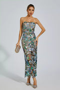 Embroidered Floral Bodycon Maxi Dress in Elegant Blue