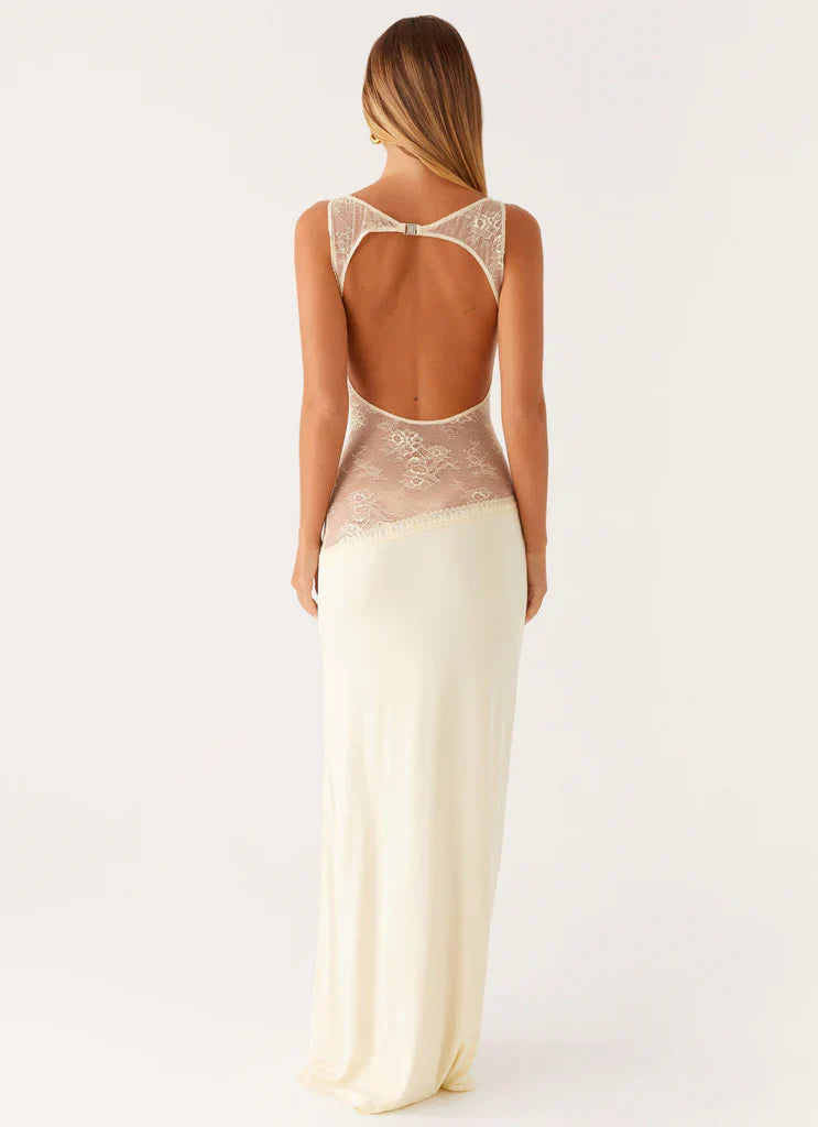 Open Back Lace Panel Maxi Dress | Elegant Evening Wear for Special Occasions