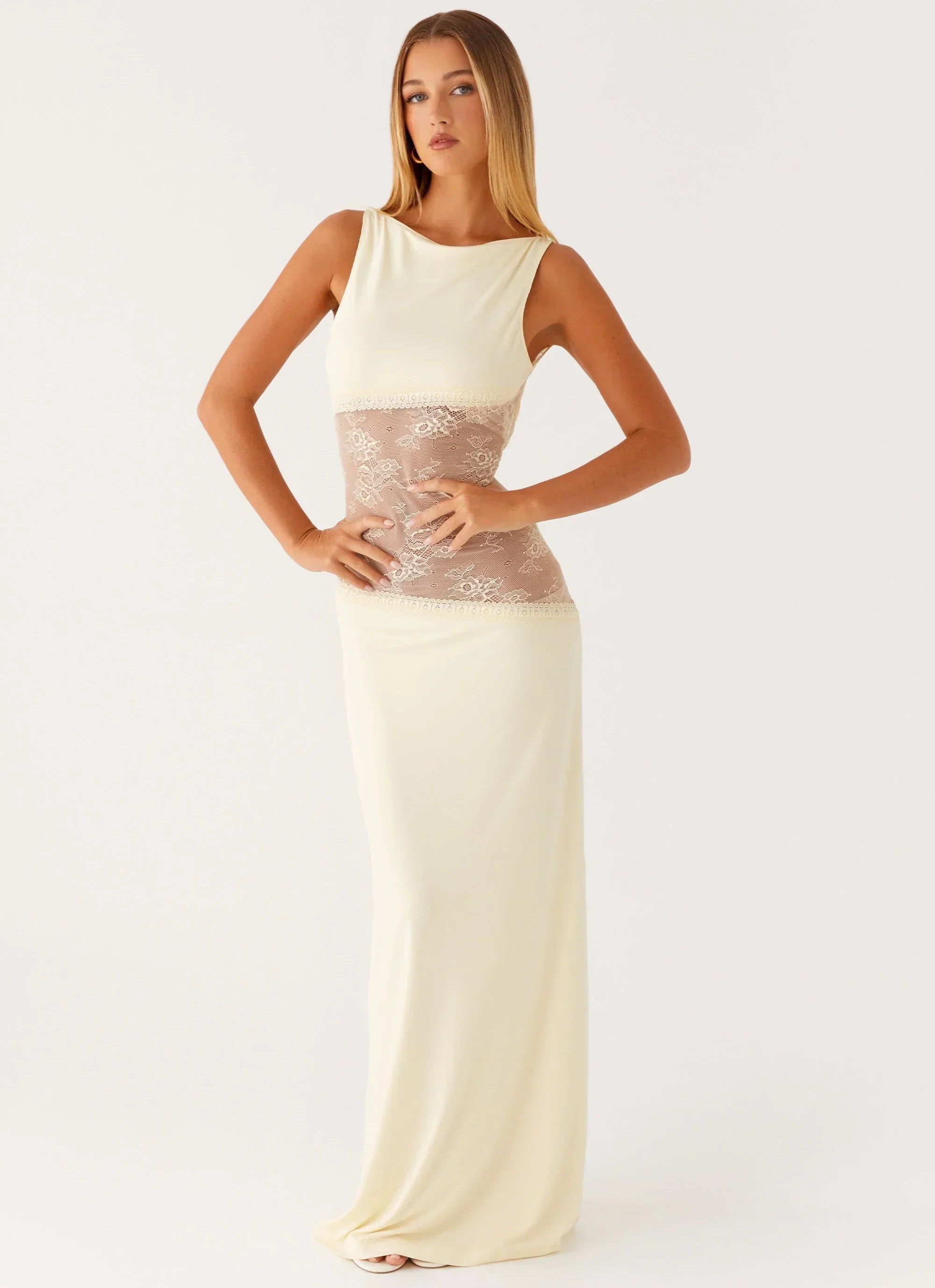 Lace Panel Open Back Maxi Dress | Elegant Evening Wear for Special Occasions