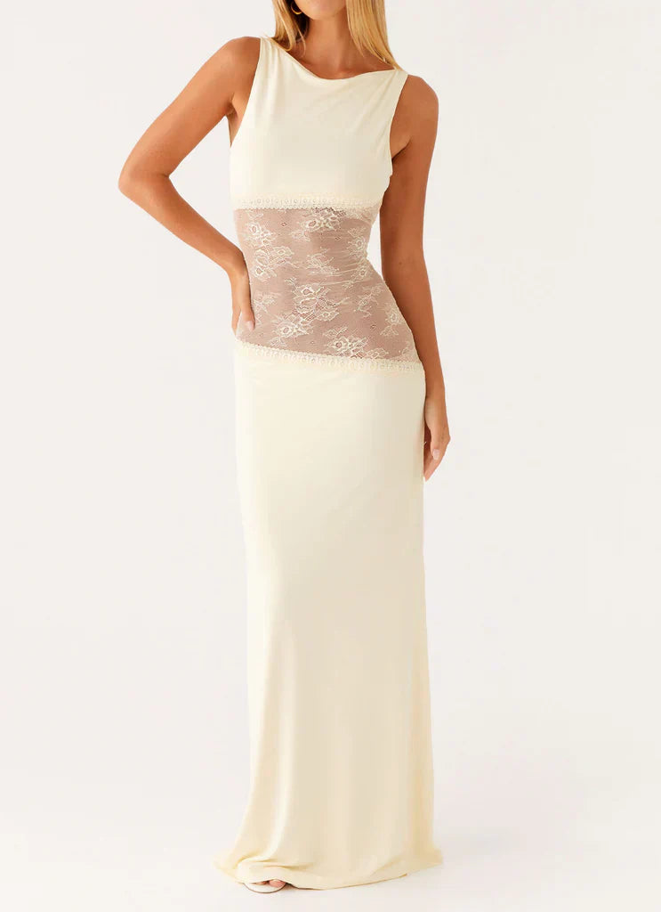 Open Back Lace Panel Maxi Dress | Elegant Evening Wear for Special Occasions