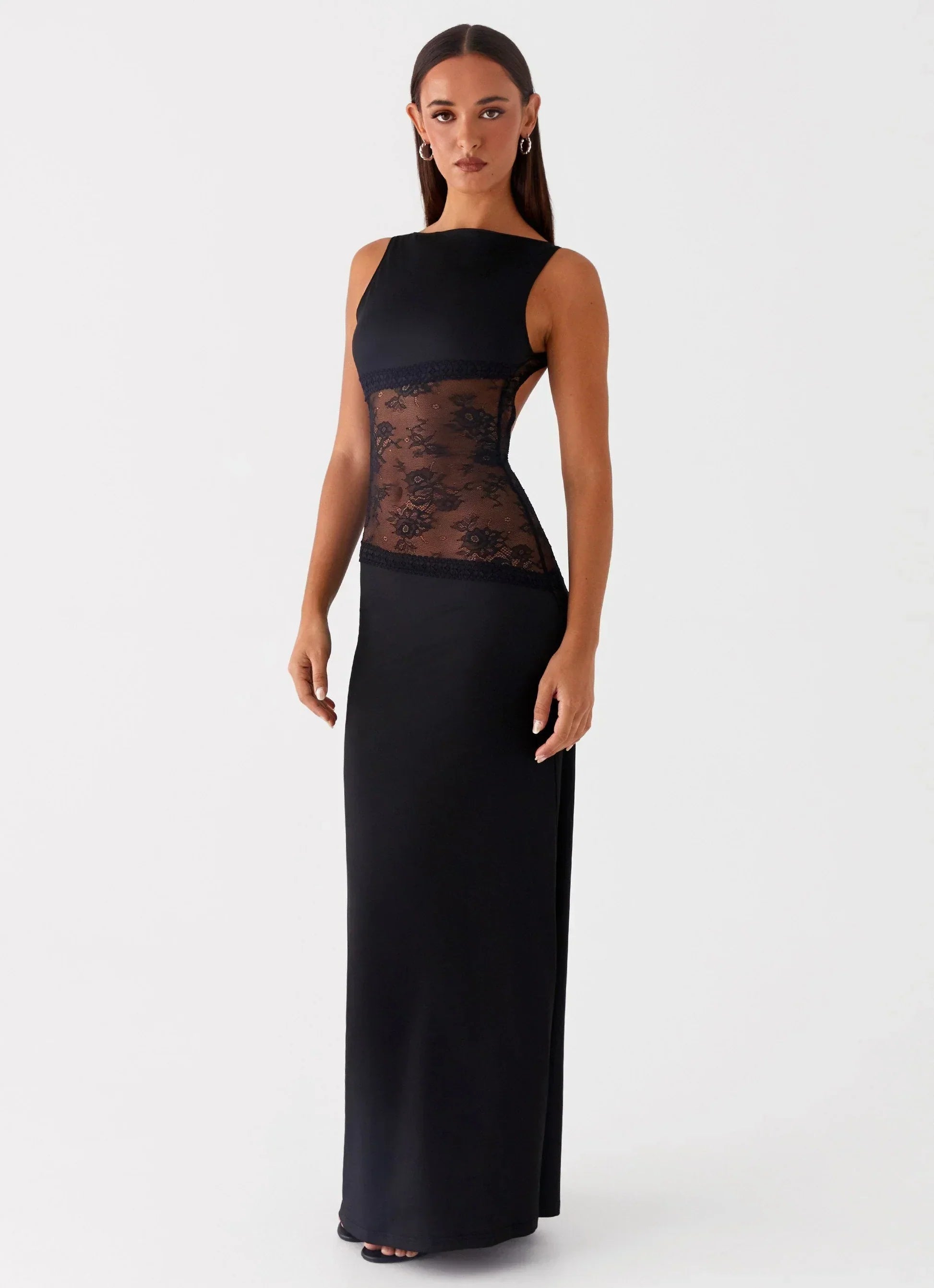 Open Back Lace Panel Maxi Dress | Elegant Evening Wear for Special Occasions