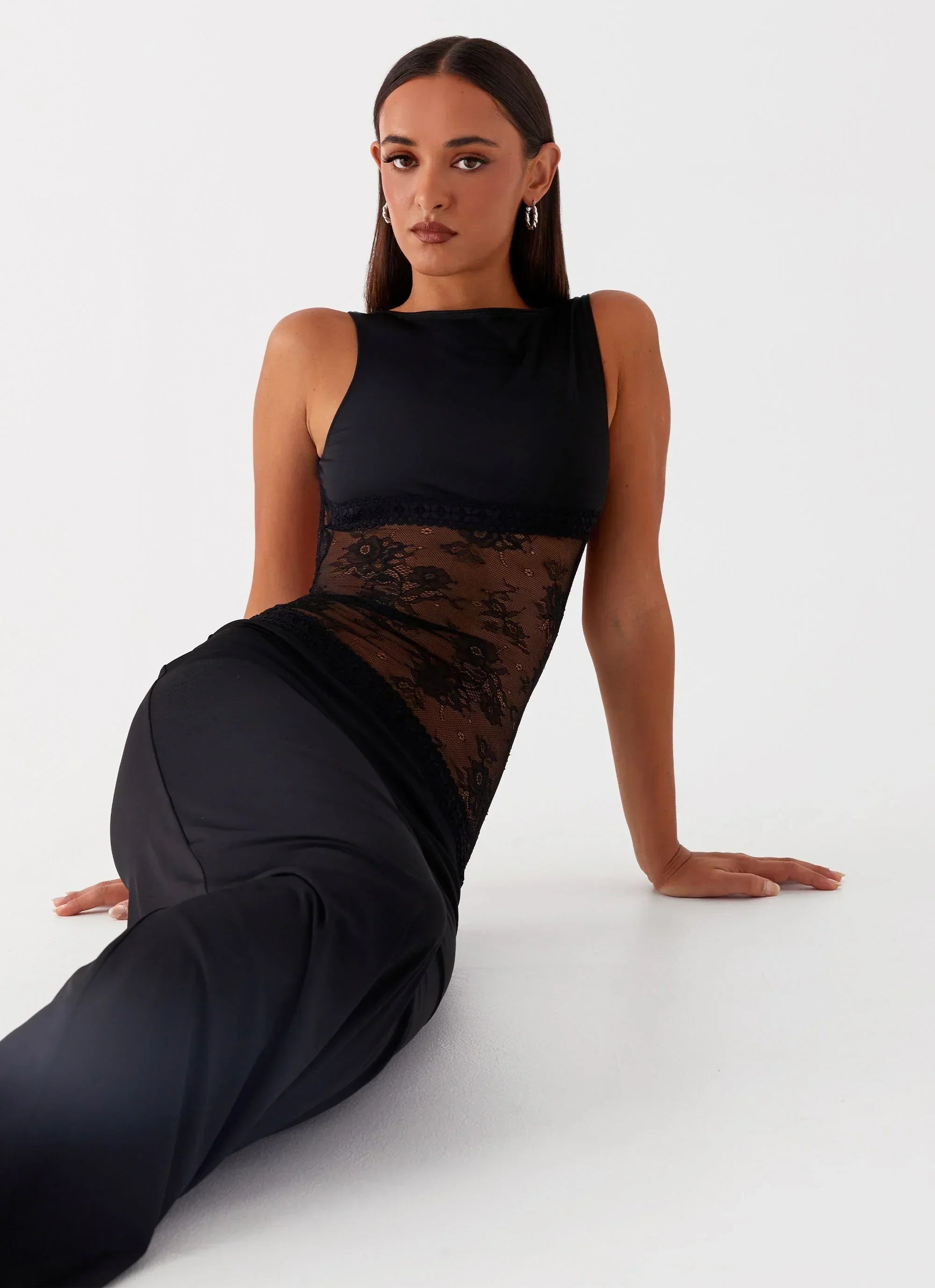 Lace Panel Open Back Maxi Dress | Elegant Evening Wear for Special Occasions