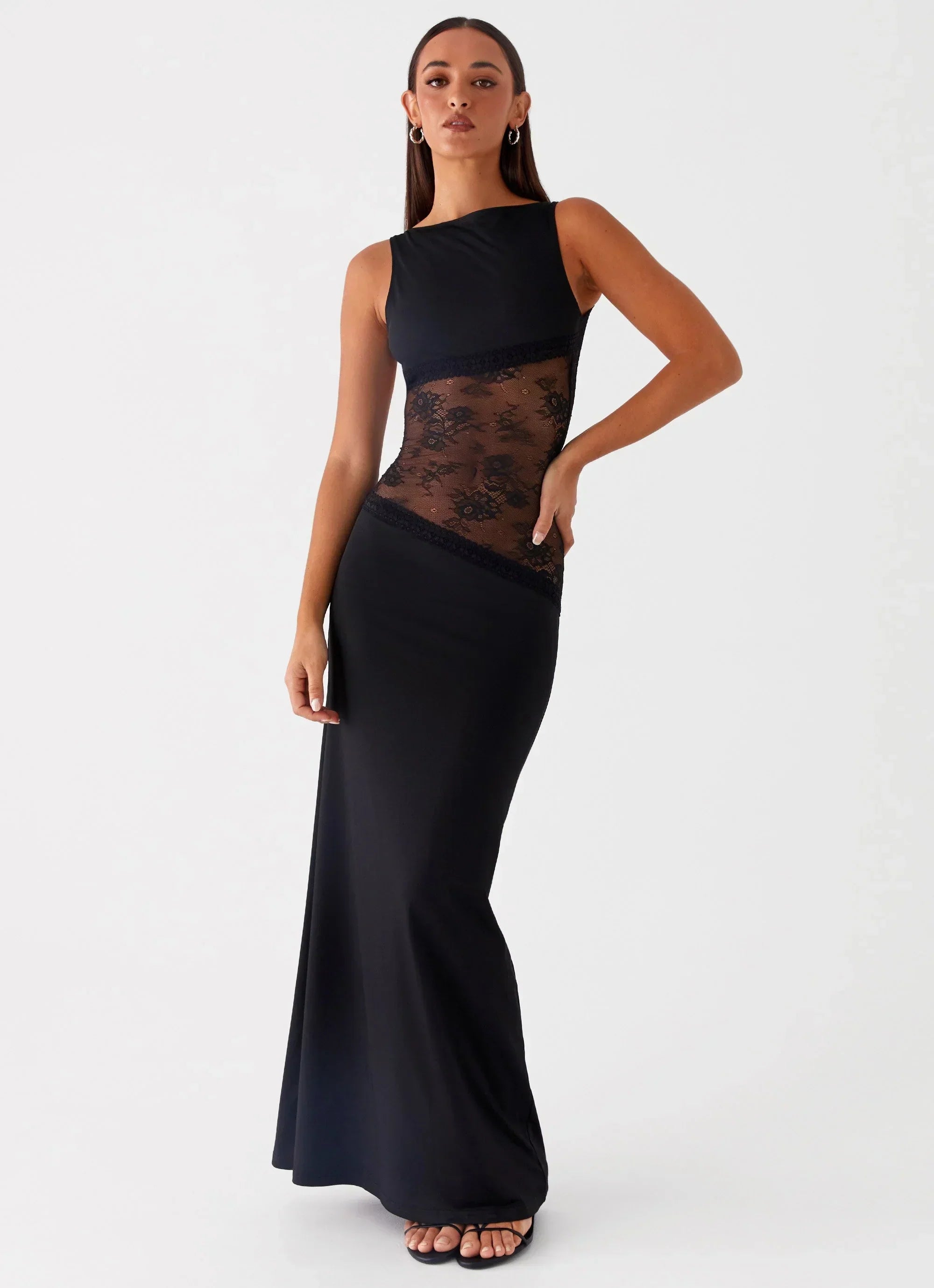 Open Back Lace Panel Maxi Dress | Elegant Evening Wear for Special Occasions