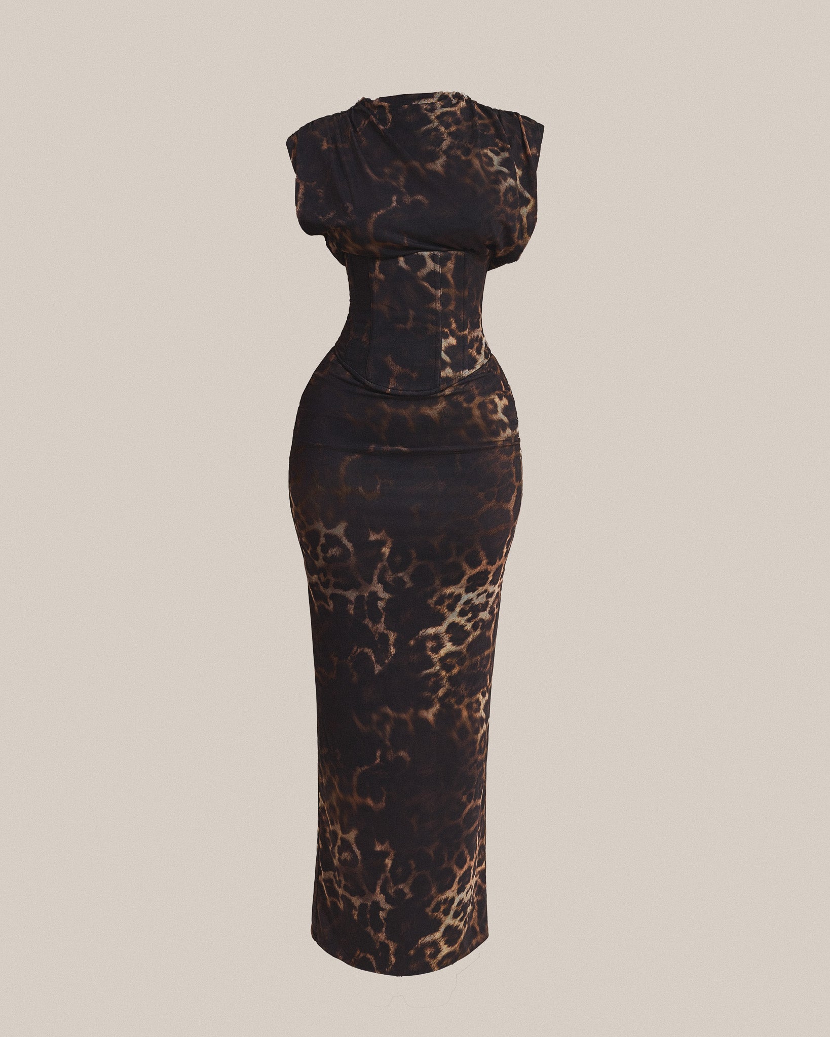 Leopard Print High Neck Maxi Dress for Women - Elegant Casual Evening Wear