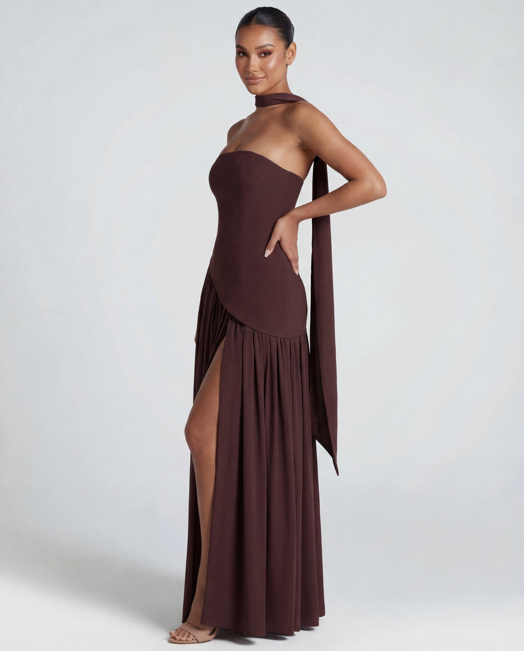 Strapless Maxi Dress with Thigh-High Split for Evening Events and Parties