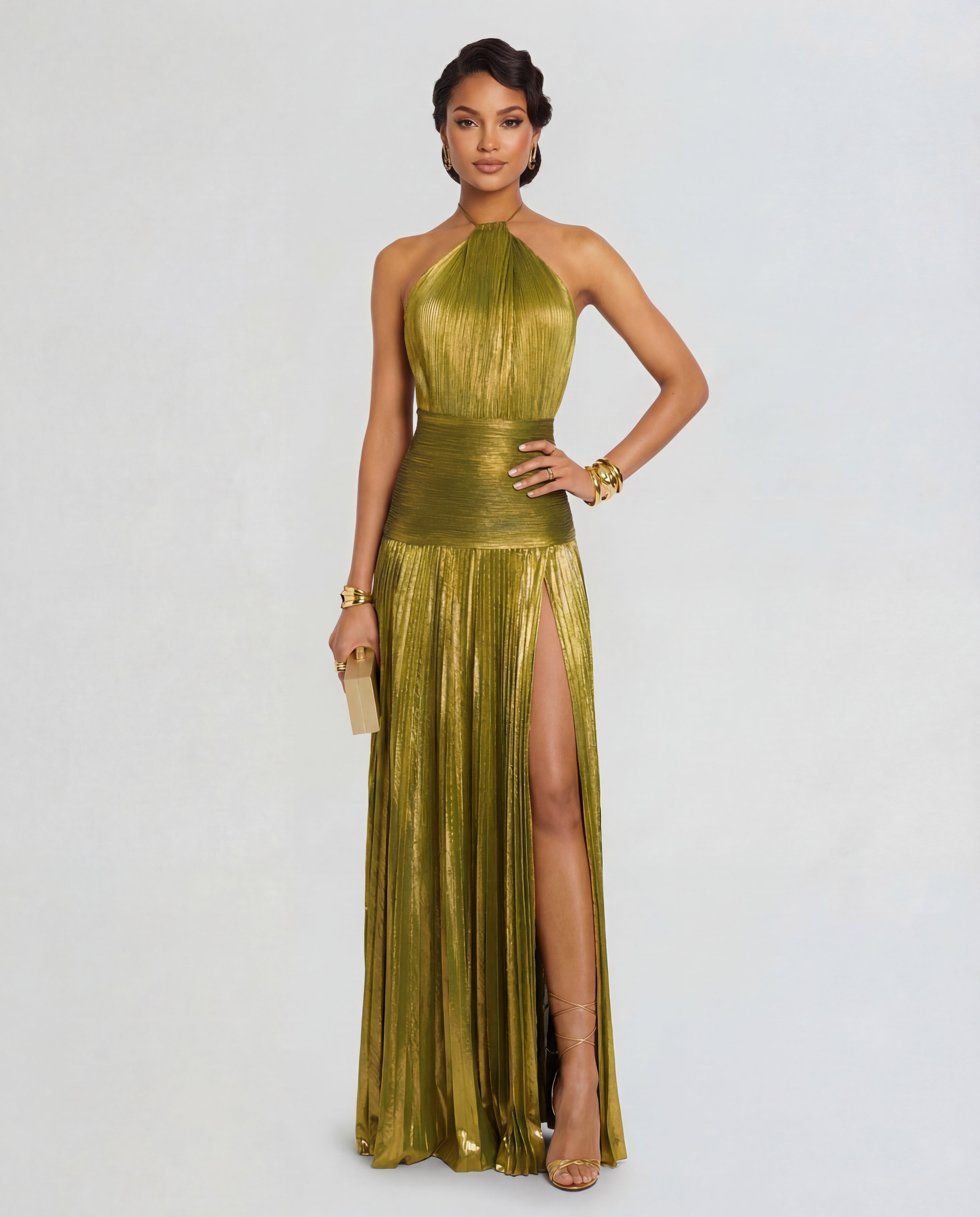 Metallic Halter Maxi Dress | Luminous Fabric | Evening Wear | Women's Fashion