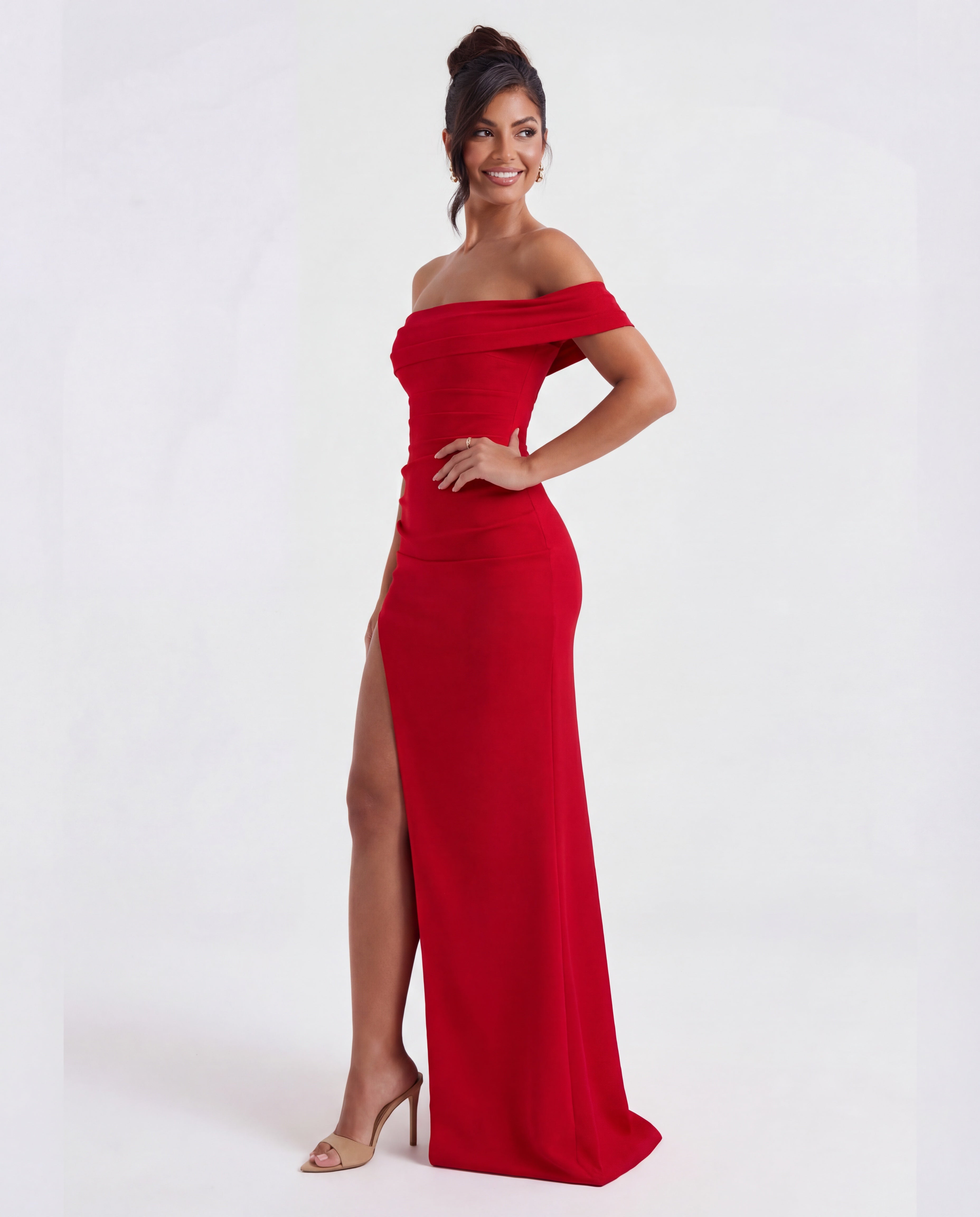 Off-Shoulder Ruched Maxi Dress | Bodycon Style for Evening Events