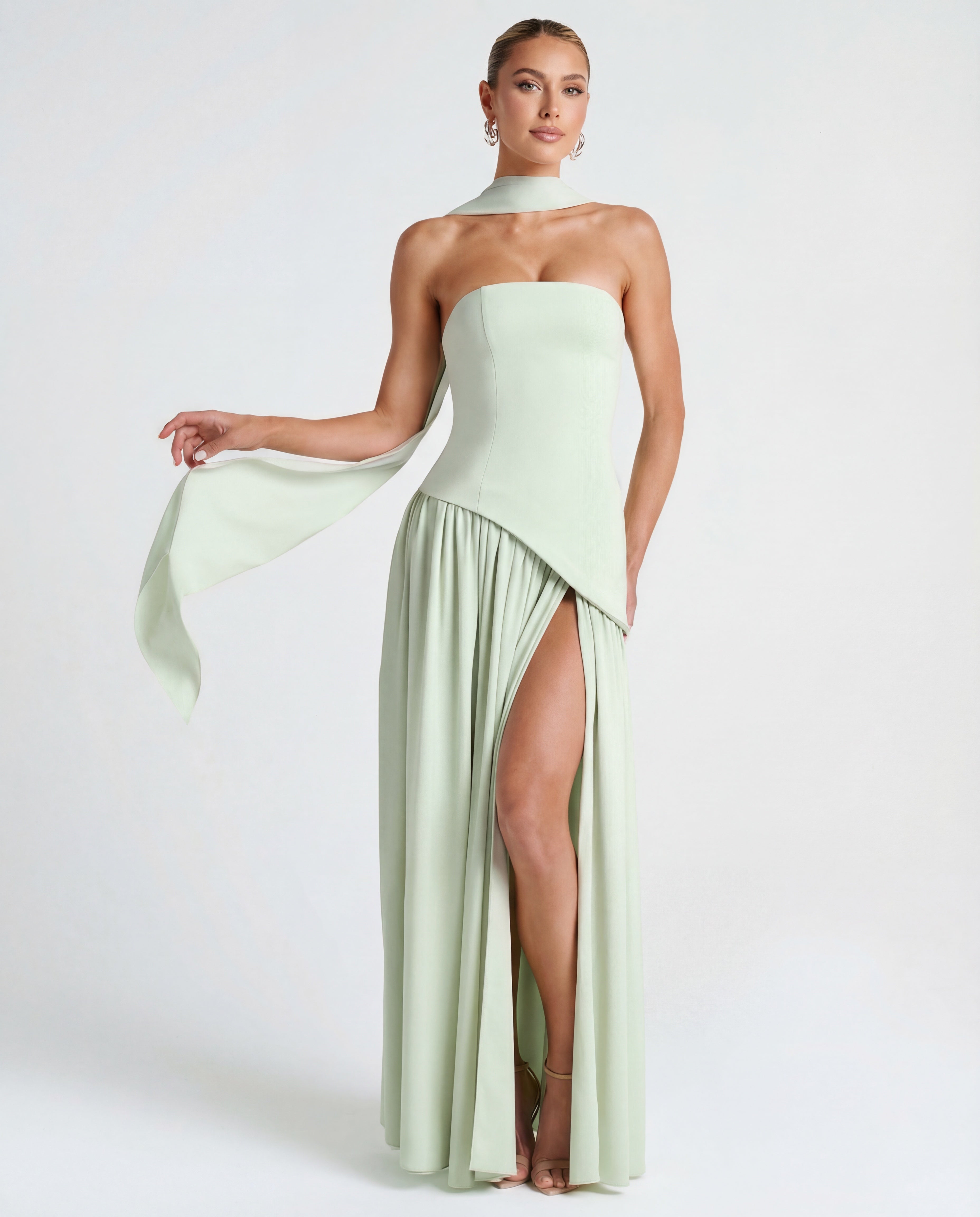 Strapless Maxi Dress with Thigh-High Split for Evening Events and Parties