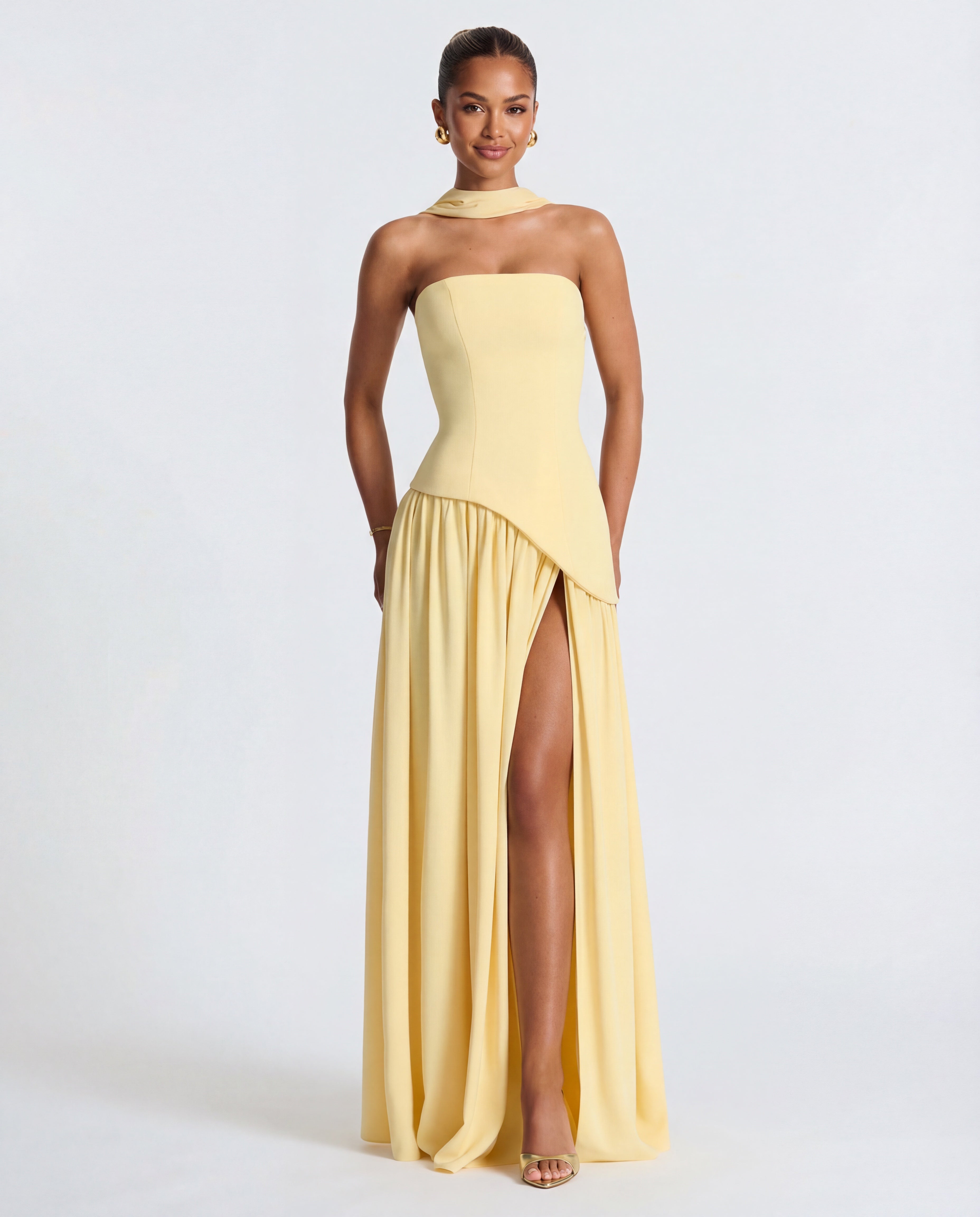 Strapless Maxi Dress with Thigh-High Split for Evening Events and Parties
