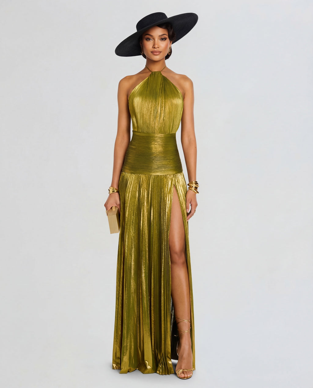 Metallic Halter Maxi Dress | Luminous Fabric | Evening Wear | Women's Fashion