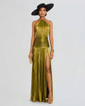 Luminous Metallic Halter Maxi Dress for Evening Events and Special Occasions