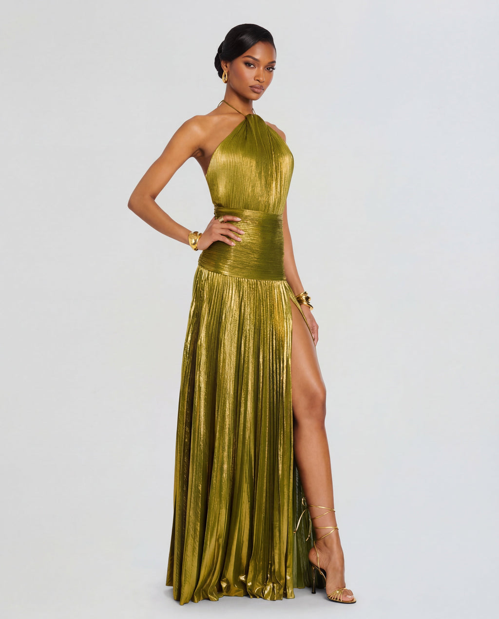 Metallic Halter Maxi Dress | Luminous Fabric | Evening Wear | Women's Fashion