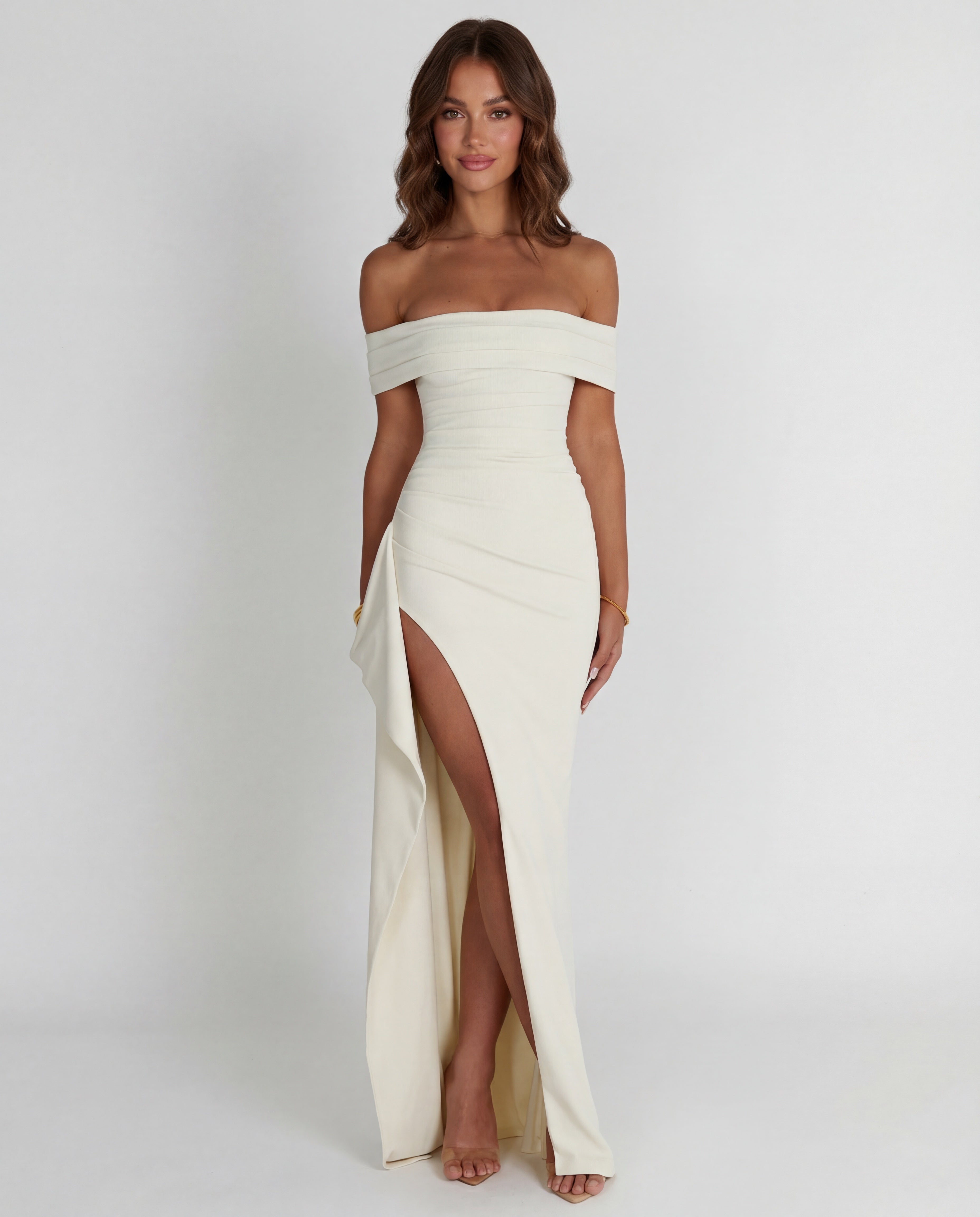 Off-Shoulder Ruched Maxi Dress | Bodycon Style for Evening Events
