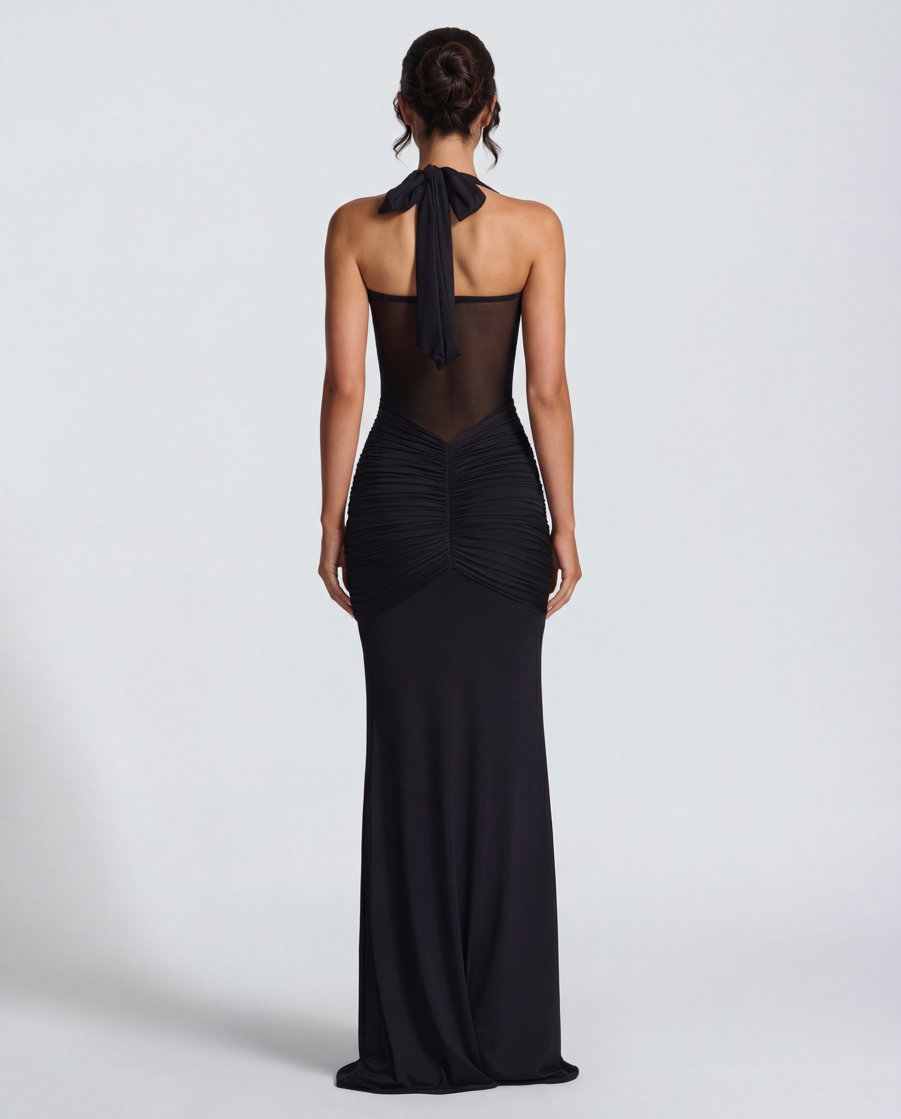 Yellow Halter Neck Ruched Maxi Dress | Elegant Summer Evening Wear