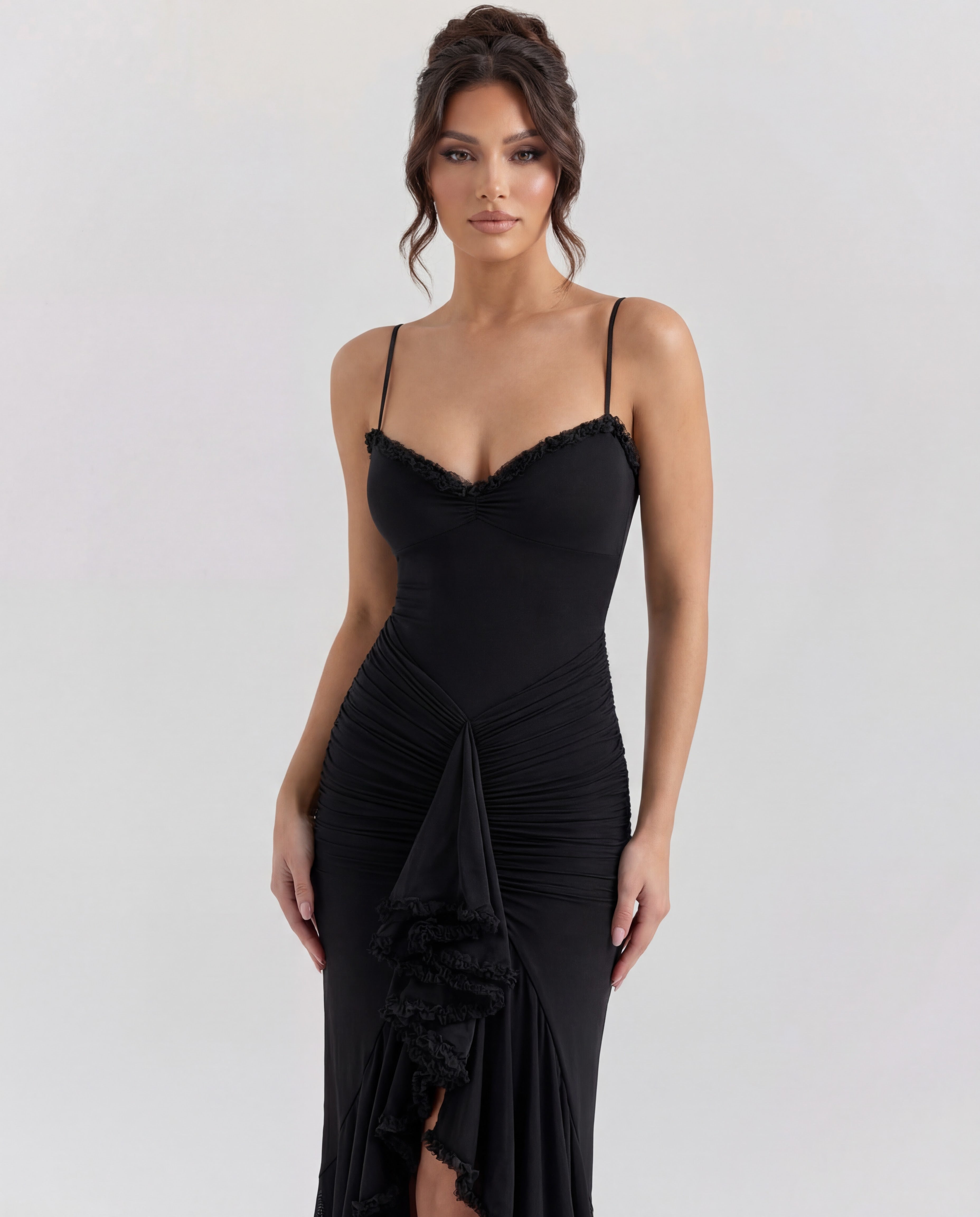 Cascading Ruffle Maxi Dress with Sweetheart Neckline - Elegant Evening Wear