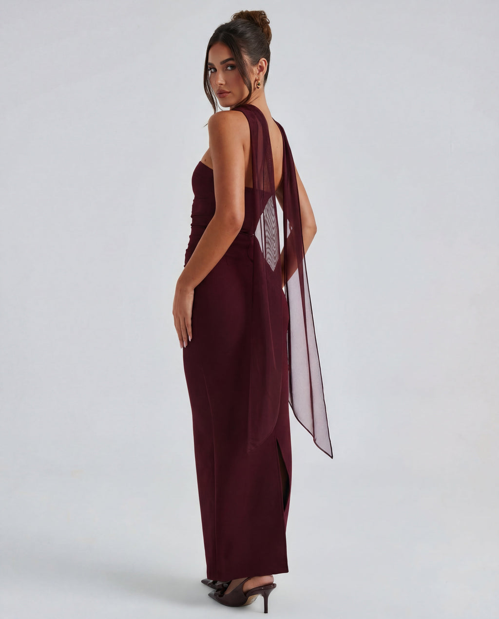 Strapless Maxi Dress with Removable Mesh Scarf - Sculpting Evening Wear