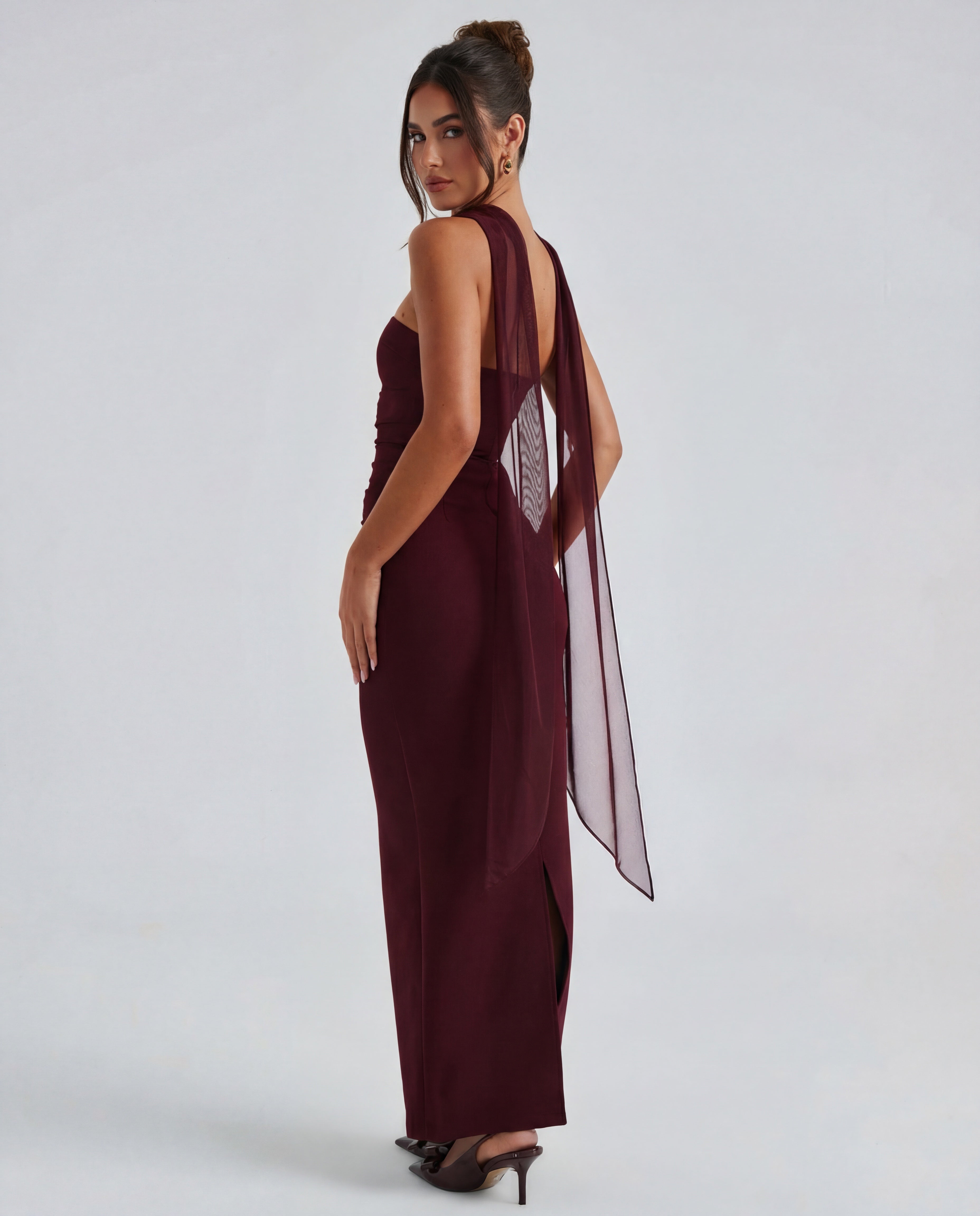 Strapless Maxi Dress with Removable Mesh Scarf - Sculpting Evening Wear