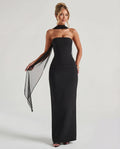 Strapless Maxi Dress with Removable Mesh Scarf - Sculpting Evening Wear
