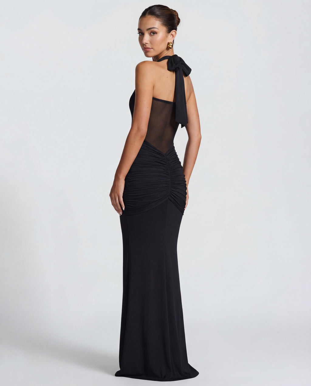 Twisted Bust Sheer Mesh Maxi Dress - Elegant Evening Wear for Special Occasions